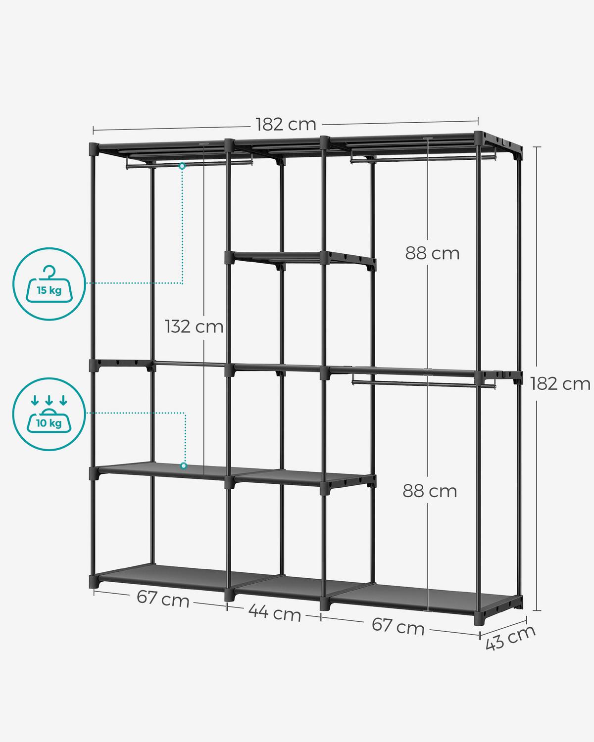 Garderobenständer Schwarz B: 182cm - Schwarz, Basics, Kunststoff/Textil (182/182/43cm)