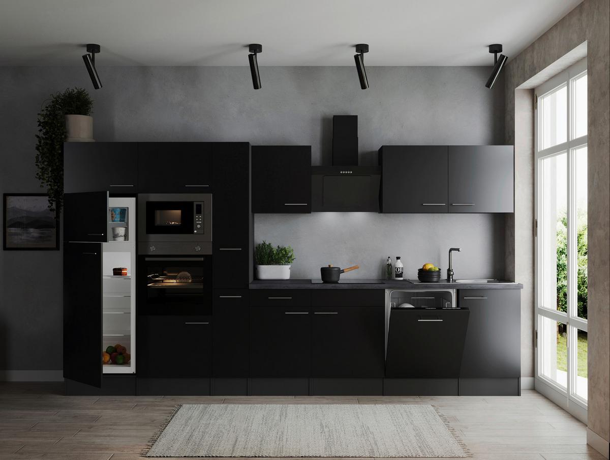 Küchenblock Oliver Grau, Schwarz B: 370 Cm - Schwarz/Grau, Design, Holzwerkstoff (370cm) - Respekta