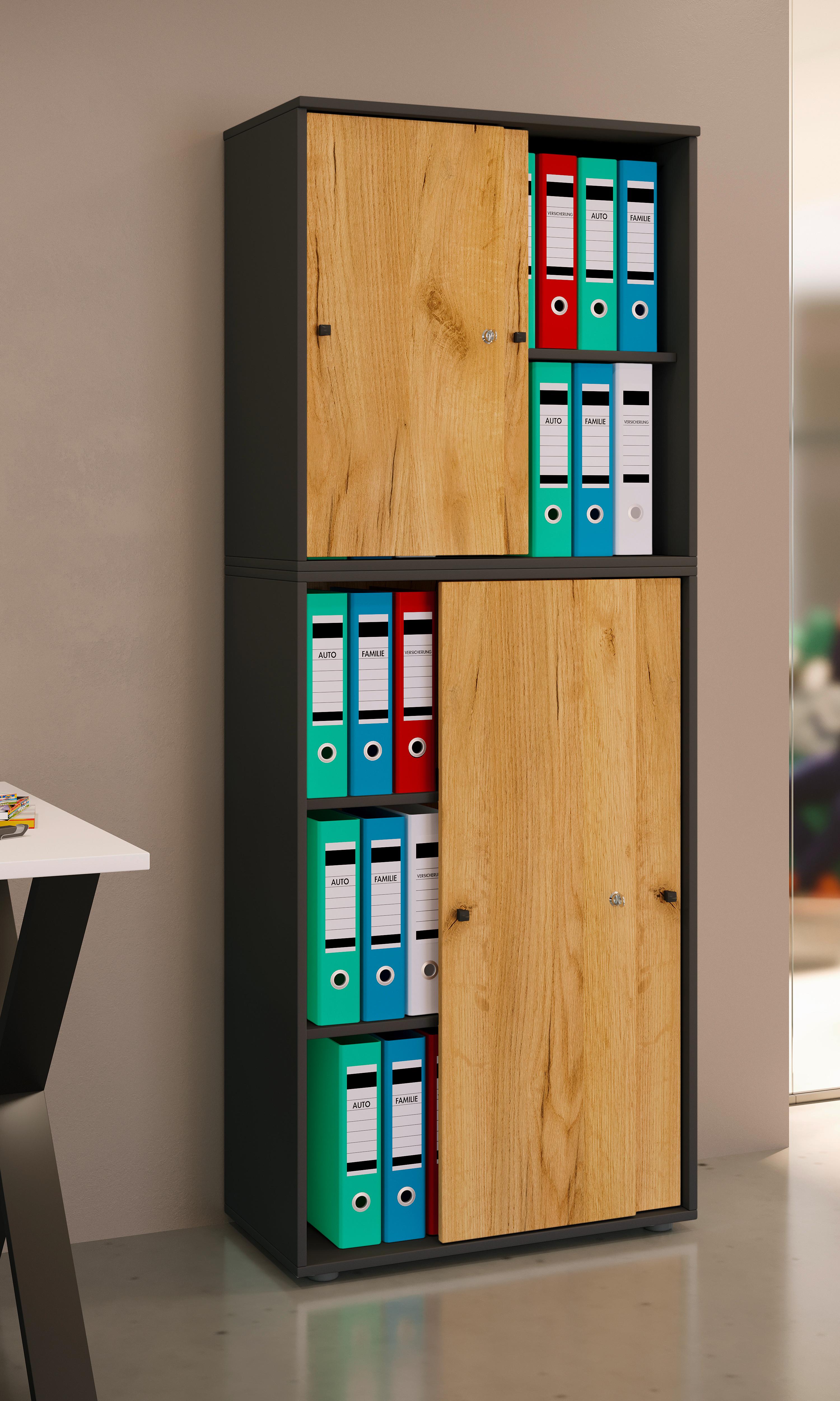 Aktenschrank Lona Anthrazit/Eiche Dekor B: 70 cm - Honigeiche/Anthrazit, Design, Holzwerkstoff (70/183/37cm) - MID.YOU