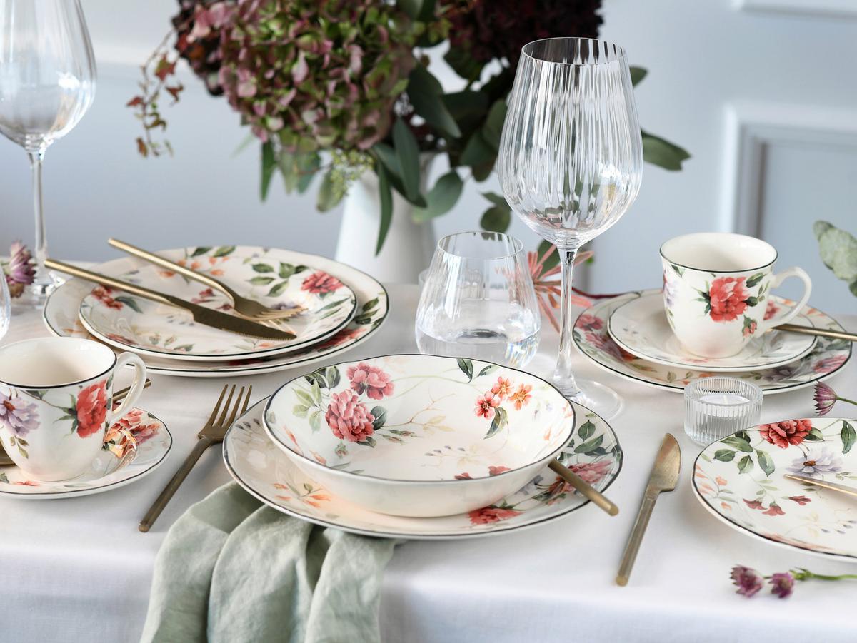 Tafelservice Priscilla Keramik 6 Personen Floral - Waldgrün/Mauve, Trend, Keramik - Creatable