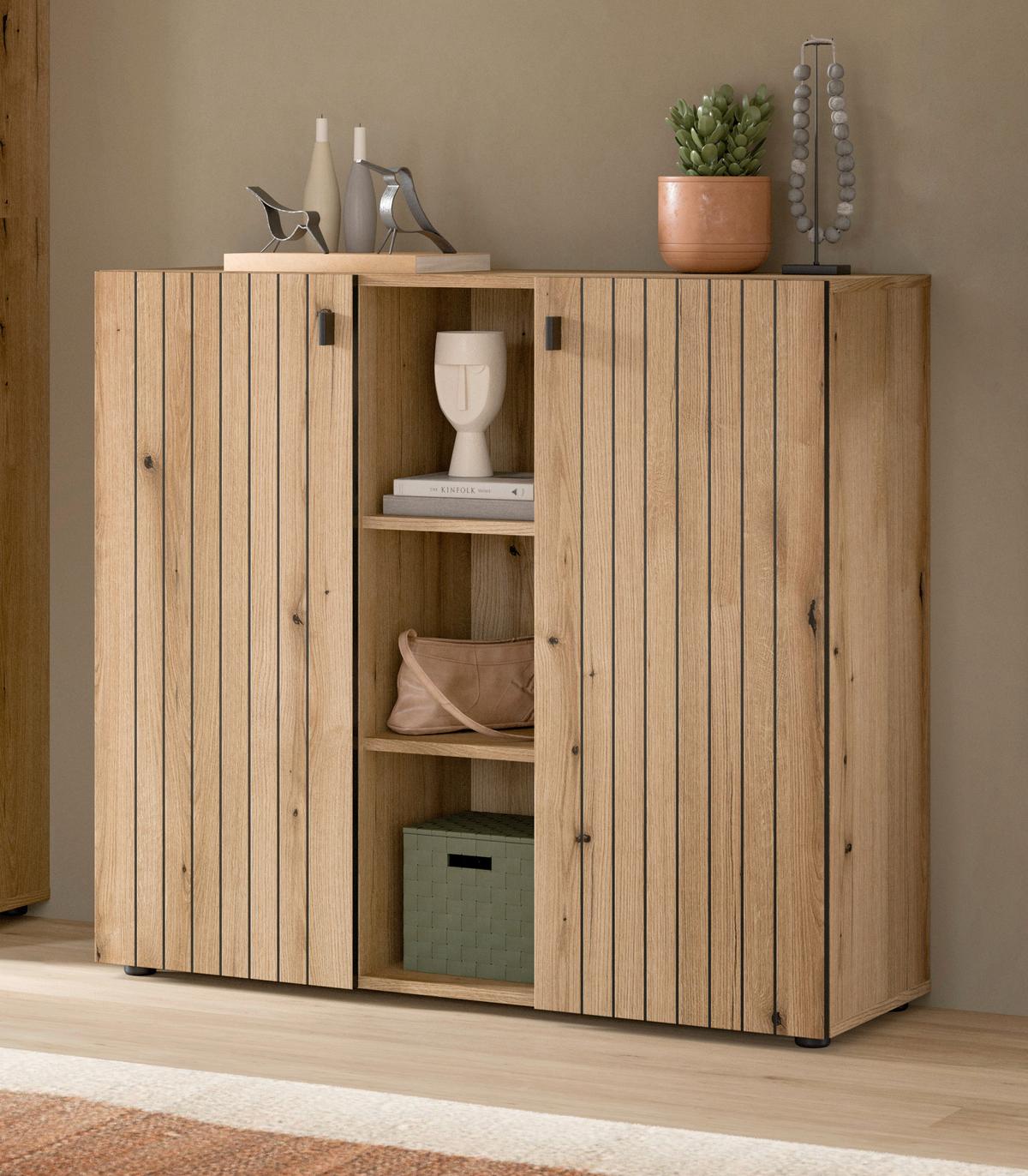 Kommode Station Eiche Dekor B: 106cm - Eichefarben/Schwarz, Design, Holzwerkstoff (106/96/37cm) - MID.YOU