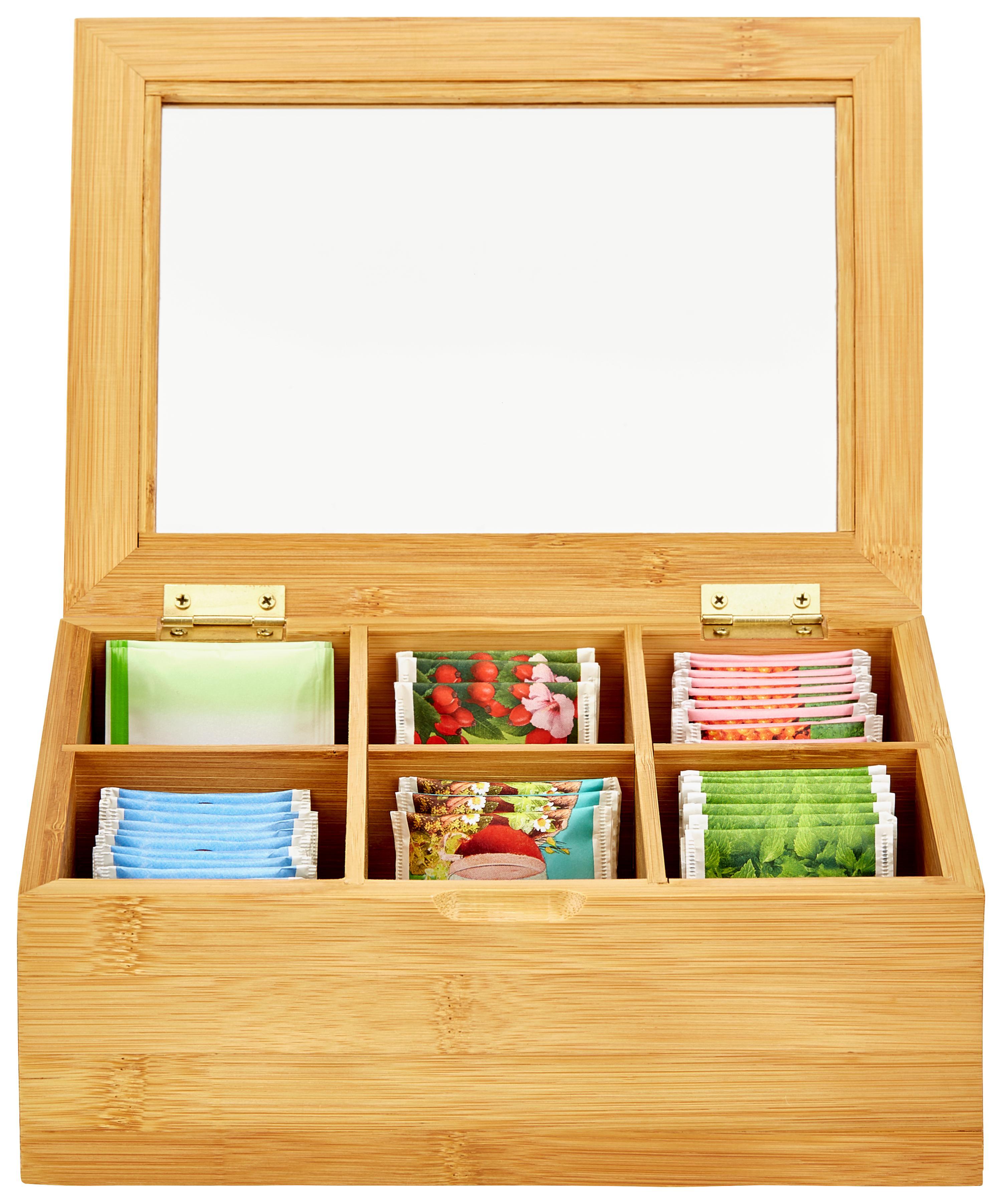 Teebox aus Glas und Bambus für 66 Teebeutel Teebox aus Holz | Teekasten in den Farben Weiß und Schwarz