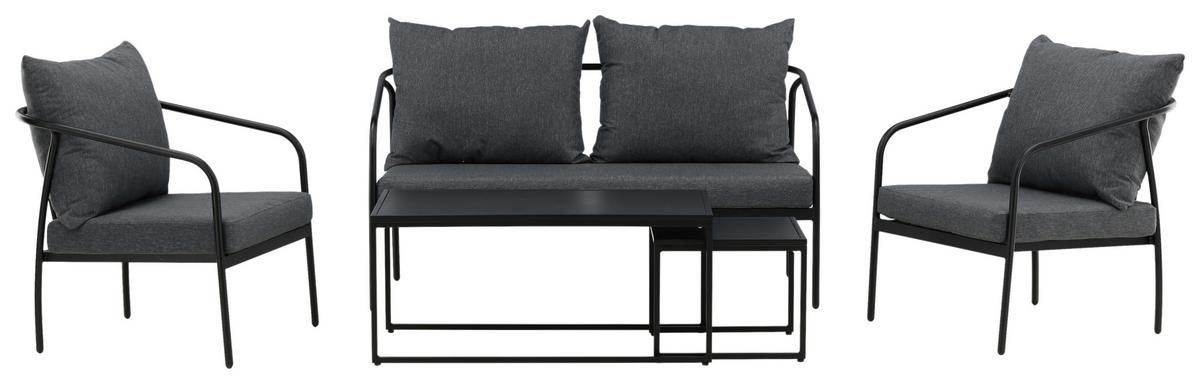Loungegarnitur Sopot - Dunkelgrau/Schwarz, KONVENTIONELL, Textil/Metall - Gardenson