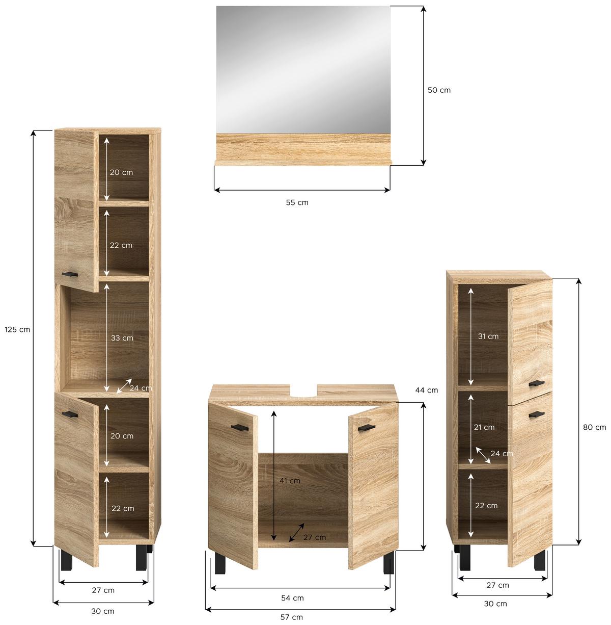 Badezimmer Boston Sonoma Eiche Dekor - Schwarz/Sonoma Eiche, MODERN, Glas/Holzwerkstoff (137/186/33cm) - MID.YOU