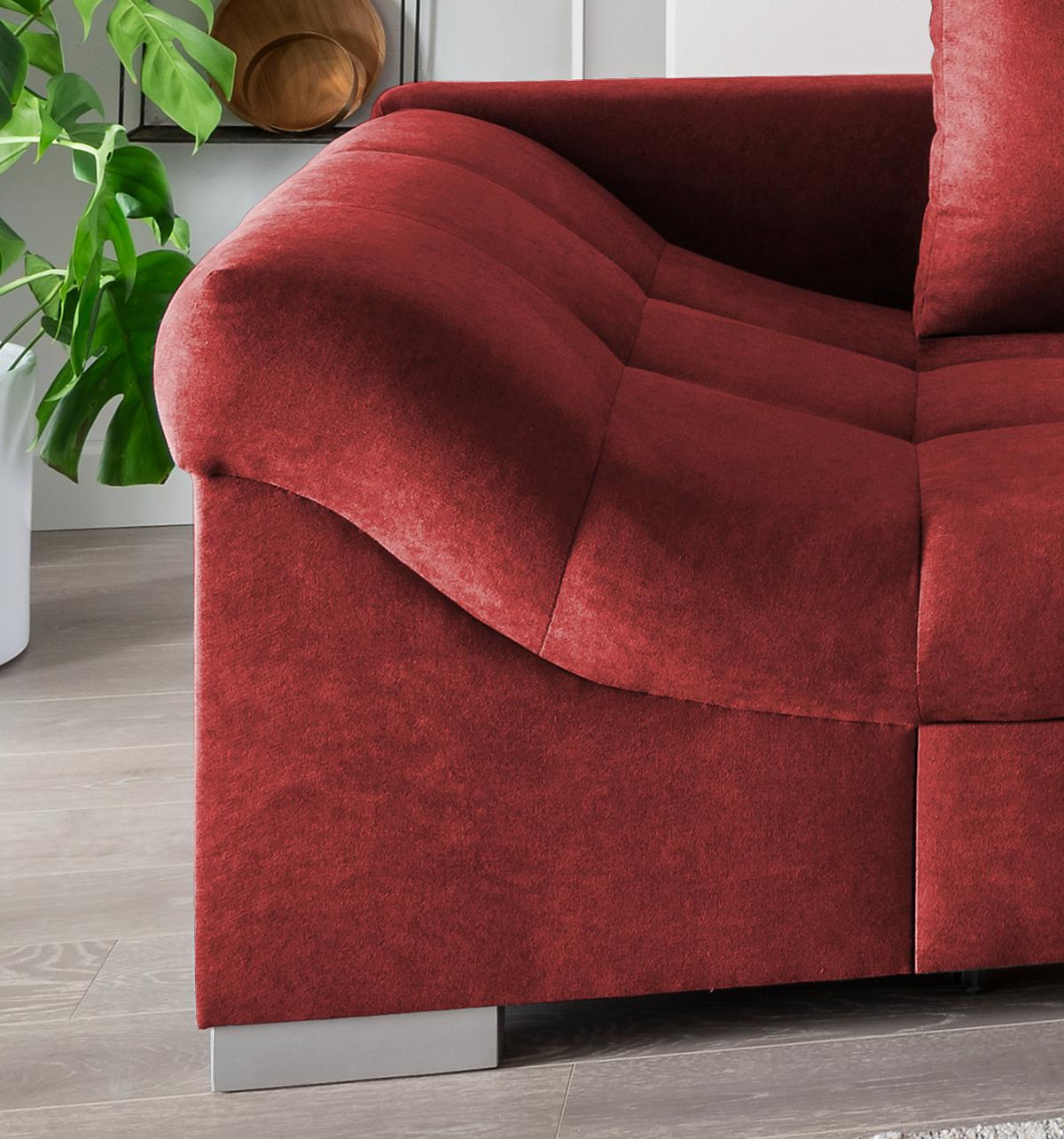 Eckschlafsofa Alvito Rot S: 298/202 cm - Rot/Silberfarben, Design, Textil (298/202cm) - MID.YOU