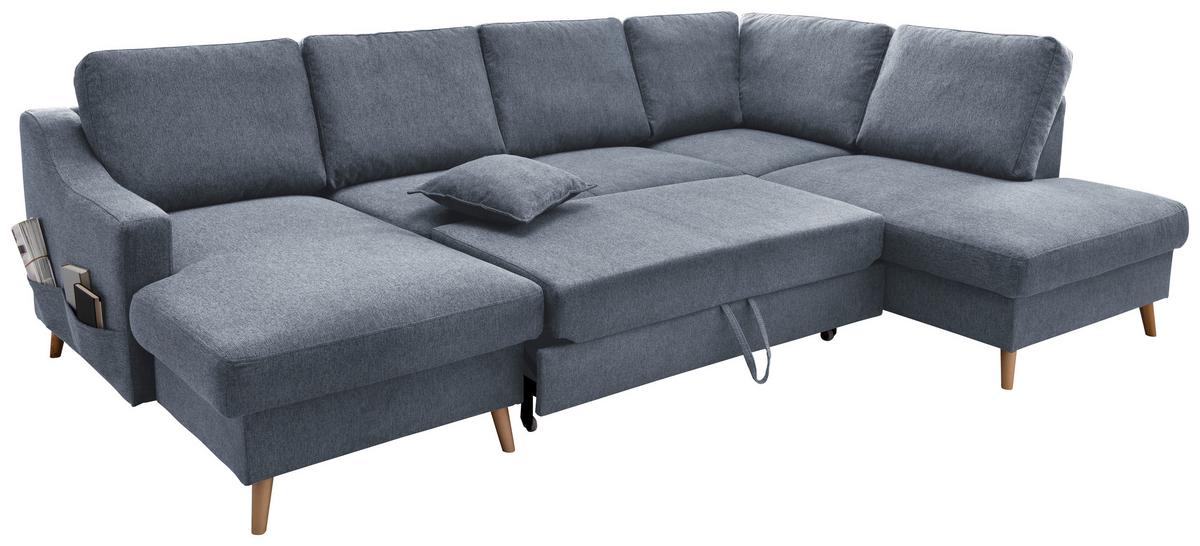 Wohnlandschaft Valentina Mit Schlaffunktion Blau - Blau/Naturfarben, KONVENTIONELL, Textil (150/301/200cm) - P & B