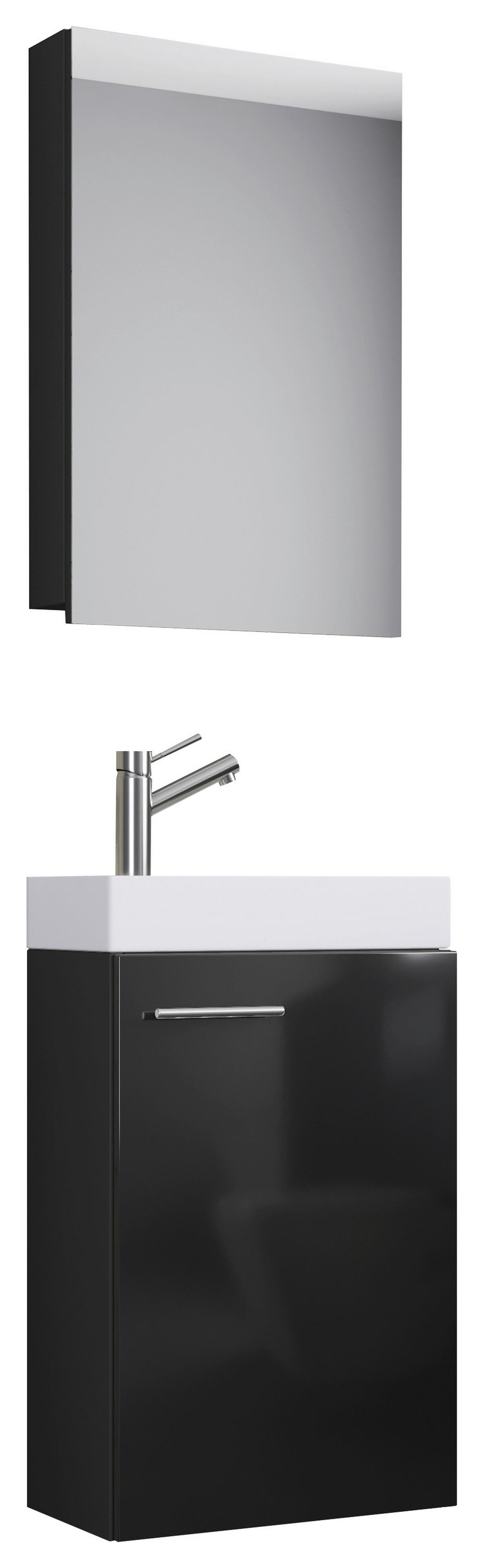 Badmöbel-Set Gäste WC 3-Tlg. Slito B: 41 cm Schwarz - Schwarz/Weiß, KONVENTIONELL, Keramik/Holzwerkstoff (41cm) - MID.YOU