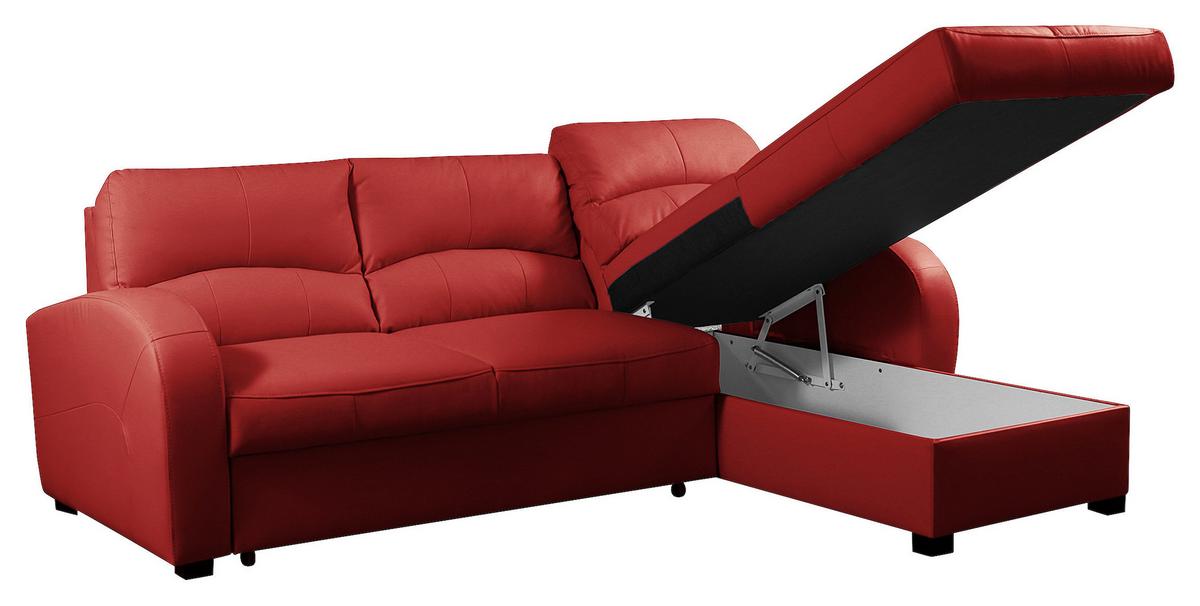 Ecksofa Tilo Rot S: 227 cm - Rot/Schwarz, Design, Leder/Textil (227/168cm) - Livetastic