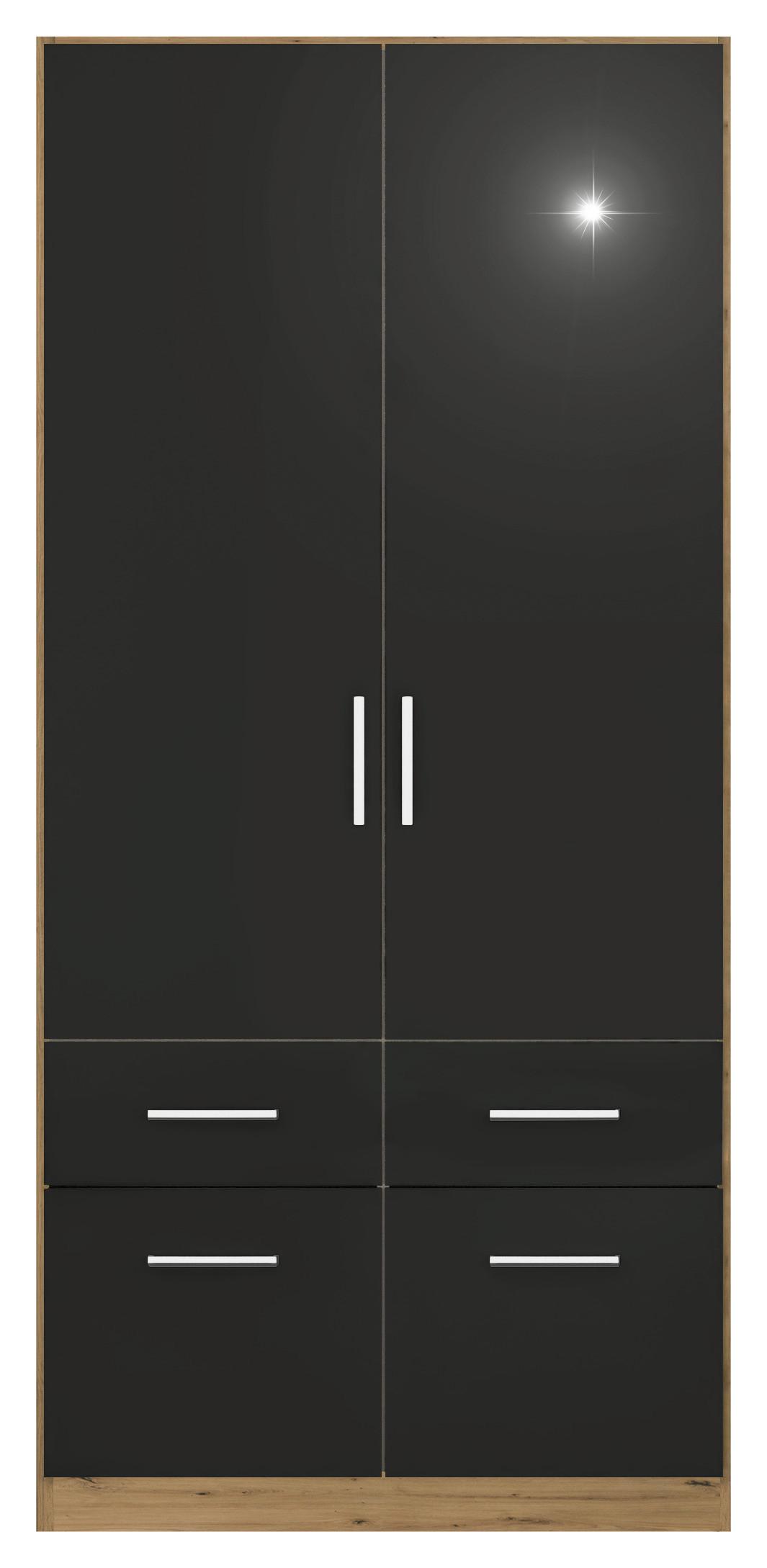 Drehtürenschrank Berlin Eiche Artisan/grau B: 91 Cm - Eiche Artisan/Grau, MODERN, Holzwerkstoff (91/197/54cm) - Rauch Möbel