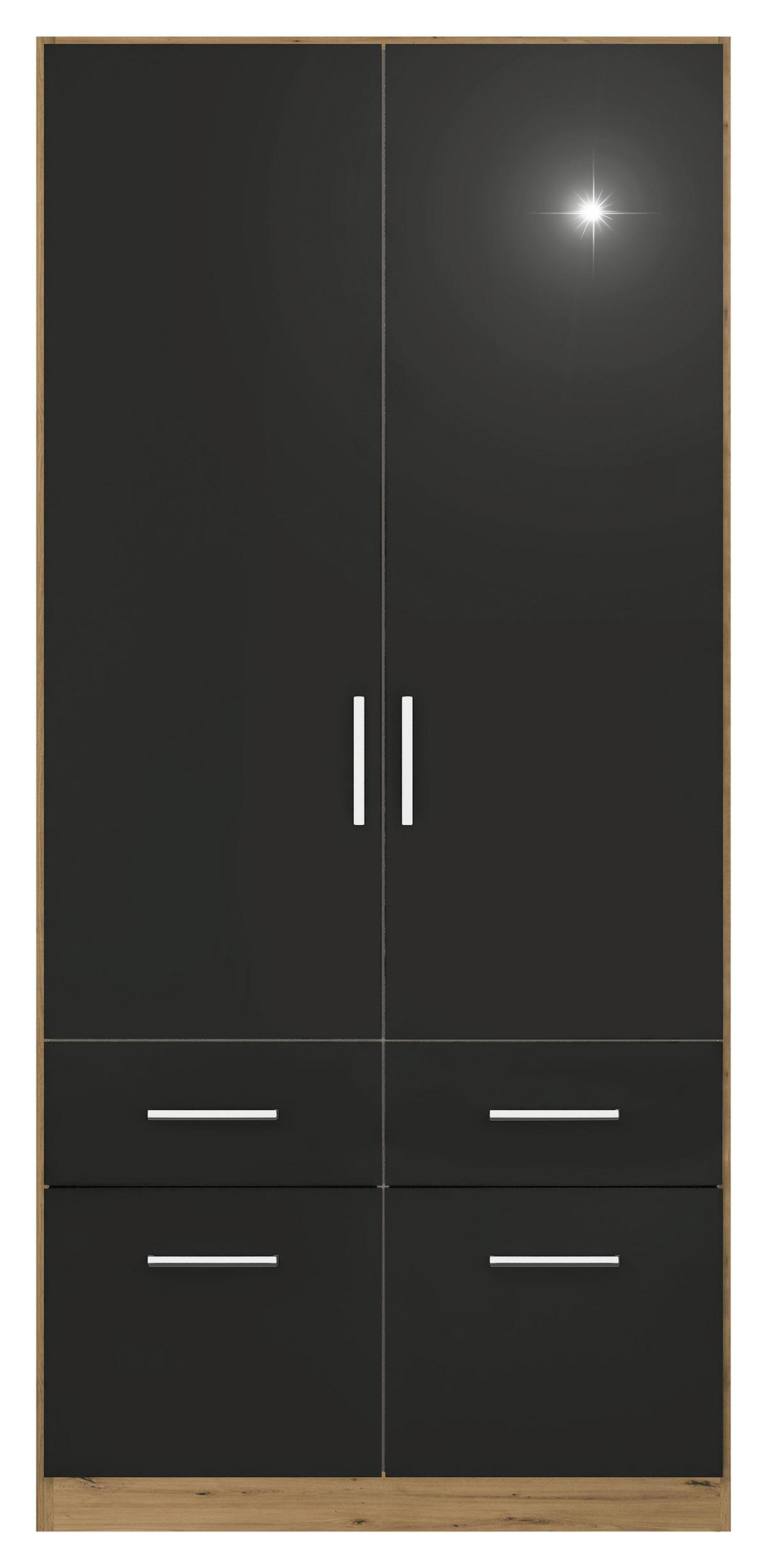 Drehtürenschrank Berlin Eiche Artisan/grau B: 91 Cm - Eiche Artisan/Grau, MODERN, Holzwerkstoff (91/210/54cm) - Rauch Möbel
