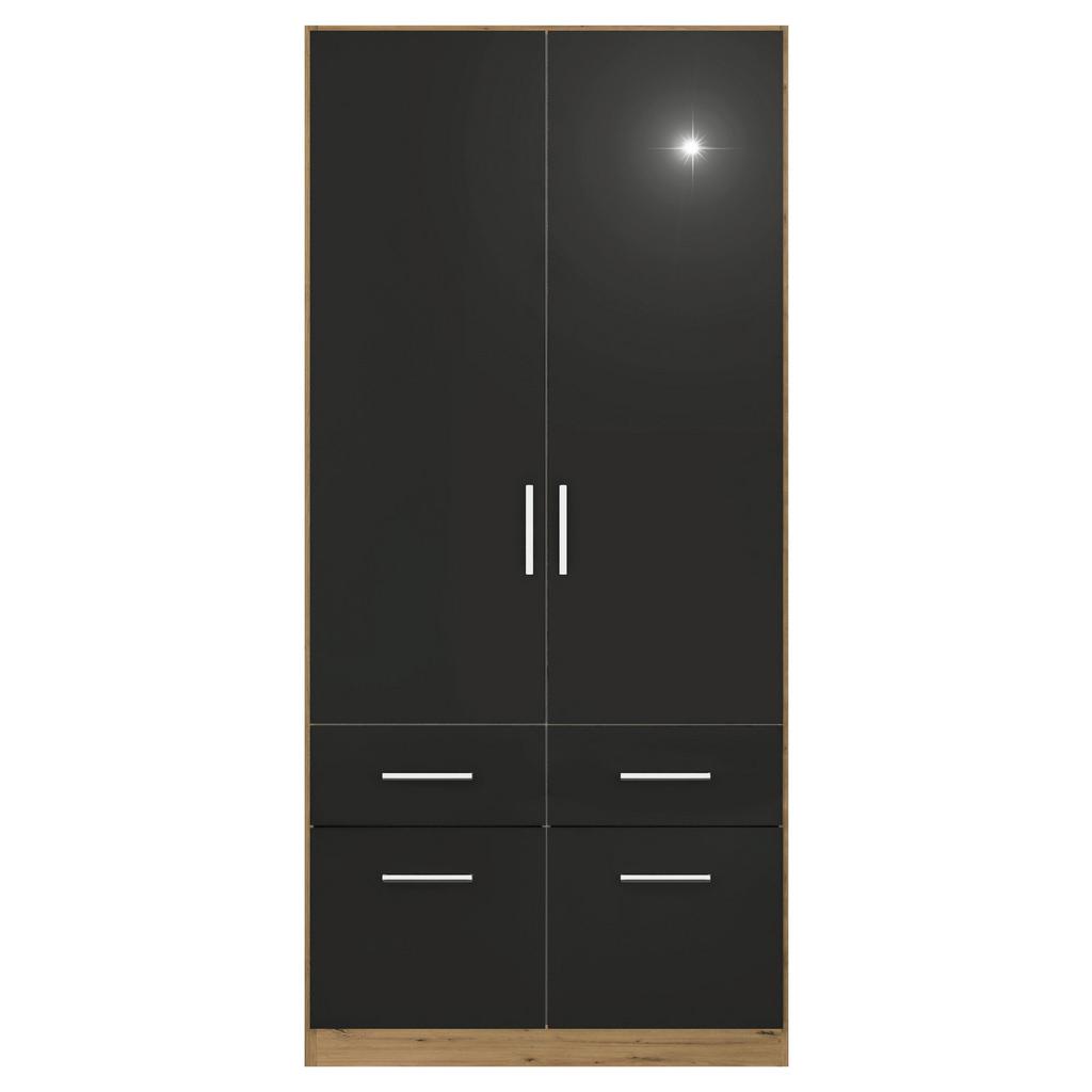 Drehtürenschrank mit Laden 91cm Berlin Eiche Artisan/Grau