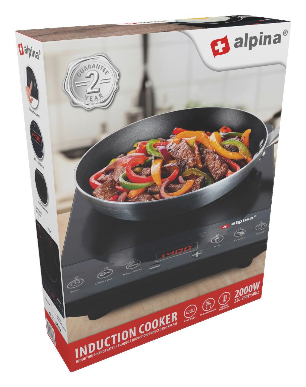 Induktionskochplatte 2000 Watt Schwarz Mit Touchfeld + Timer - Basics, Kunststoff - Alpina 6287