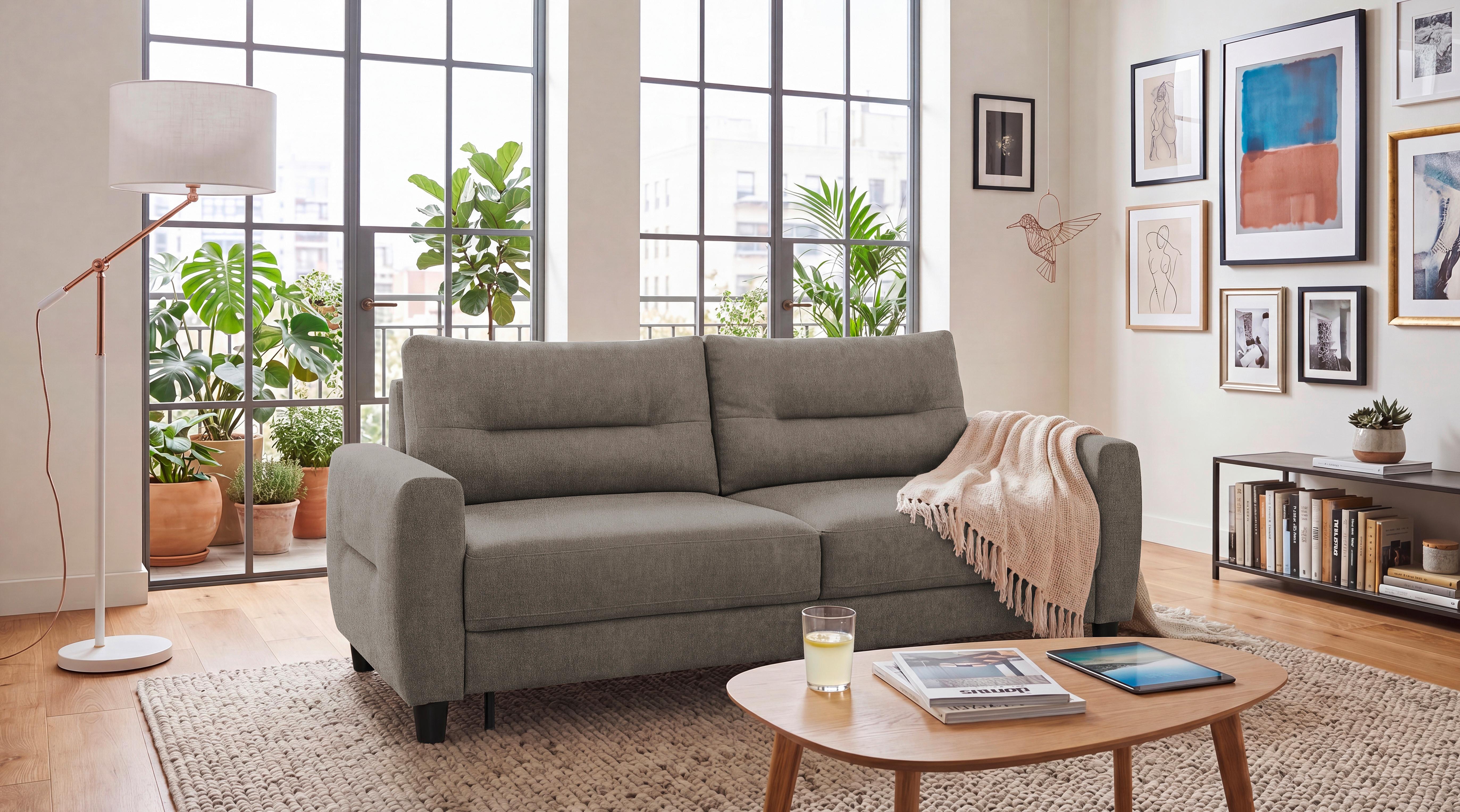Schlafsofa Rio Greige B: 192cm - Greige/Schwarz, MODERN, Textil (192/83/99cm) - MID.YOU
