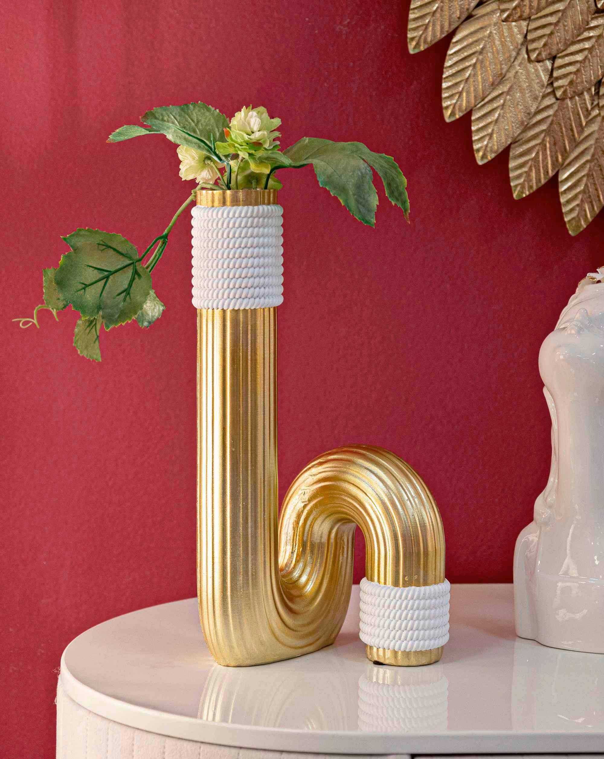 Vase Bann Big Goldfarben, Weiß B: 15,3 Cm - Goldfarben/Weiß, Basics, Kunststoff (15.30/30.5/13cm)