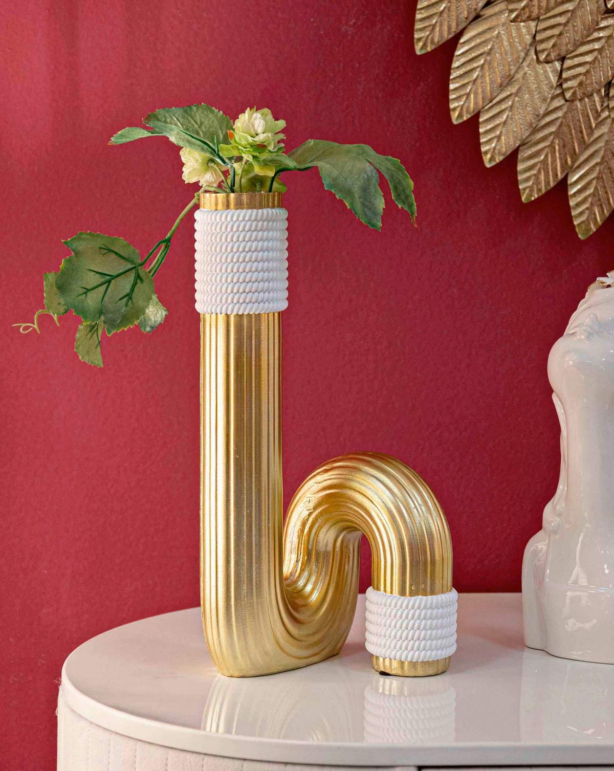 Vase Bann Big Goldfarben, Weiß B: 15,3 cm - Goldfarben/Weiß, Basics, Kunststoff (15.30/30.5/13cm)