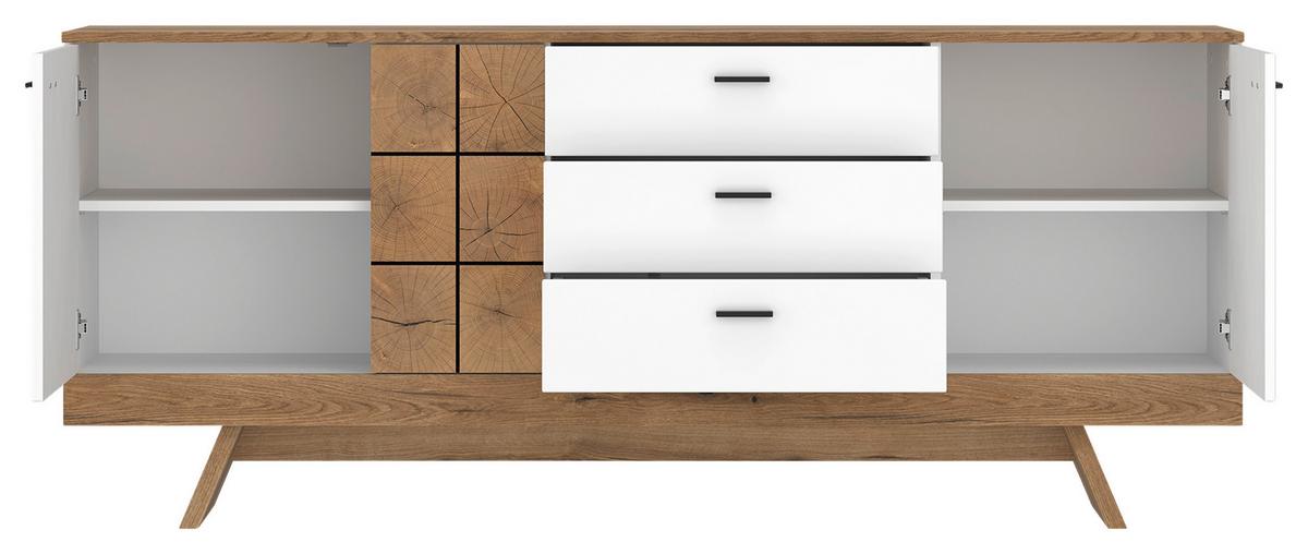 Kommode Oreta B: 184 Cm Weiß Hochglanz/eichefarben - Weiß Hochglanz/Eichefarben, MODERN, Holzwerkstoff (184/78,4/40cm)