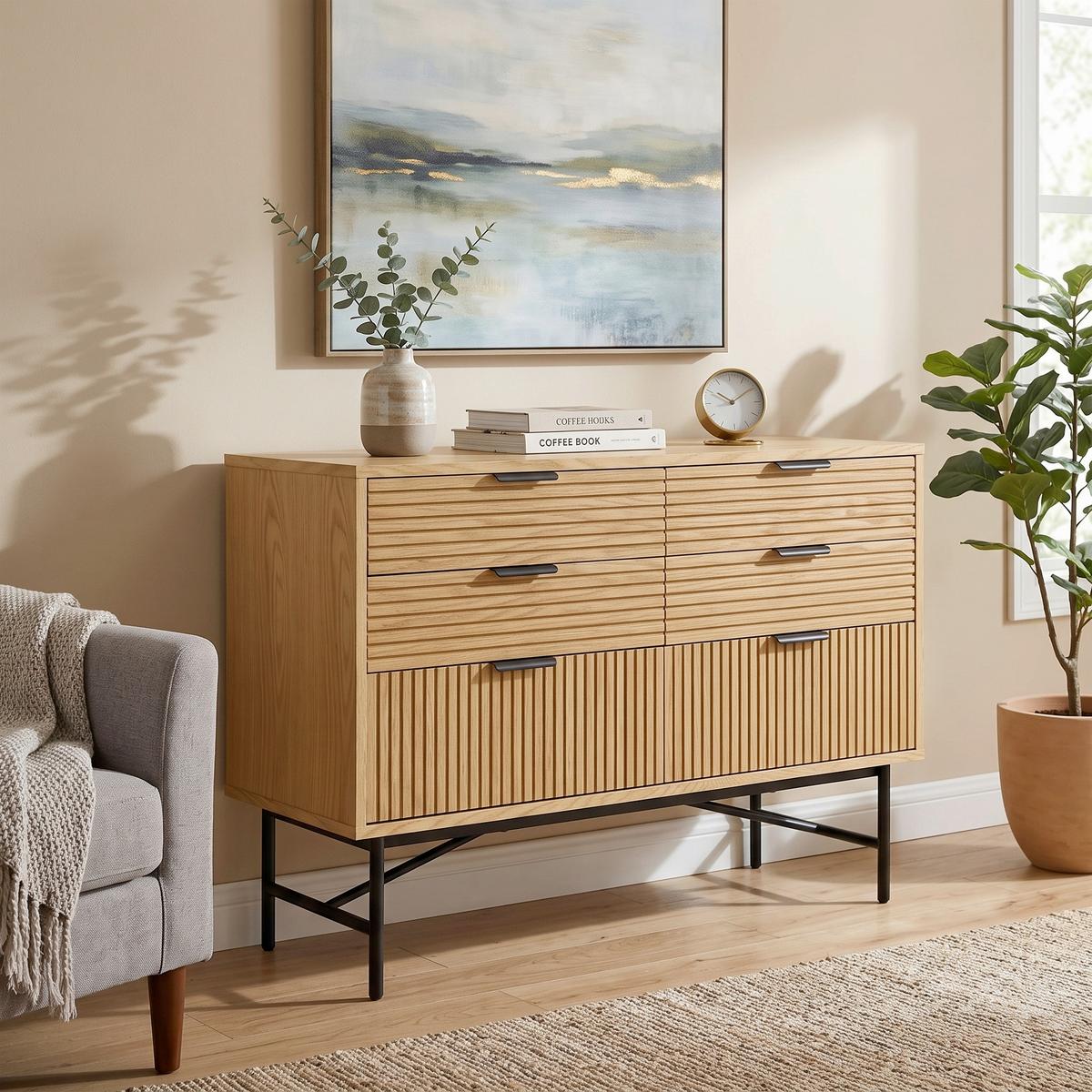 KOMMODE Schwarz, Eiche Dekor B: 120cm - Eichefarben/Schwarz, Design, Holz/Holzwerkstoff (120cm) - Livetastic