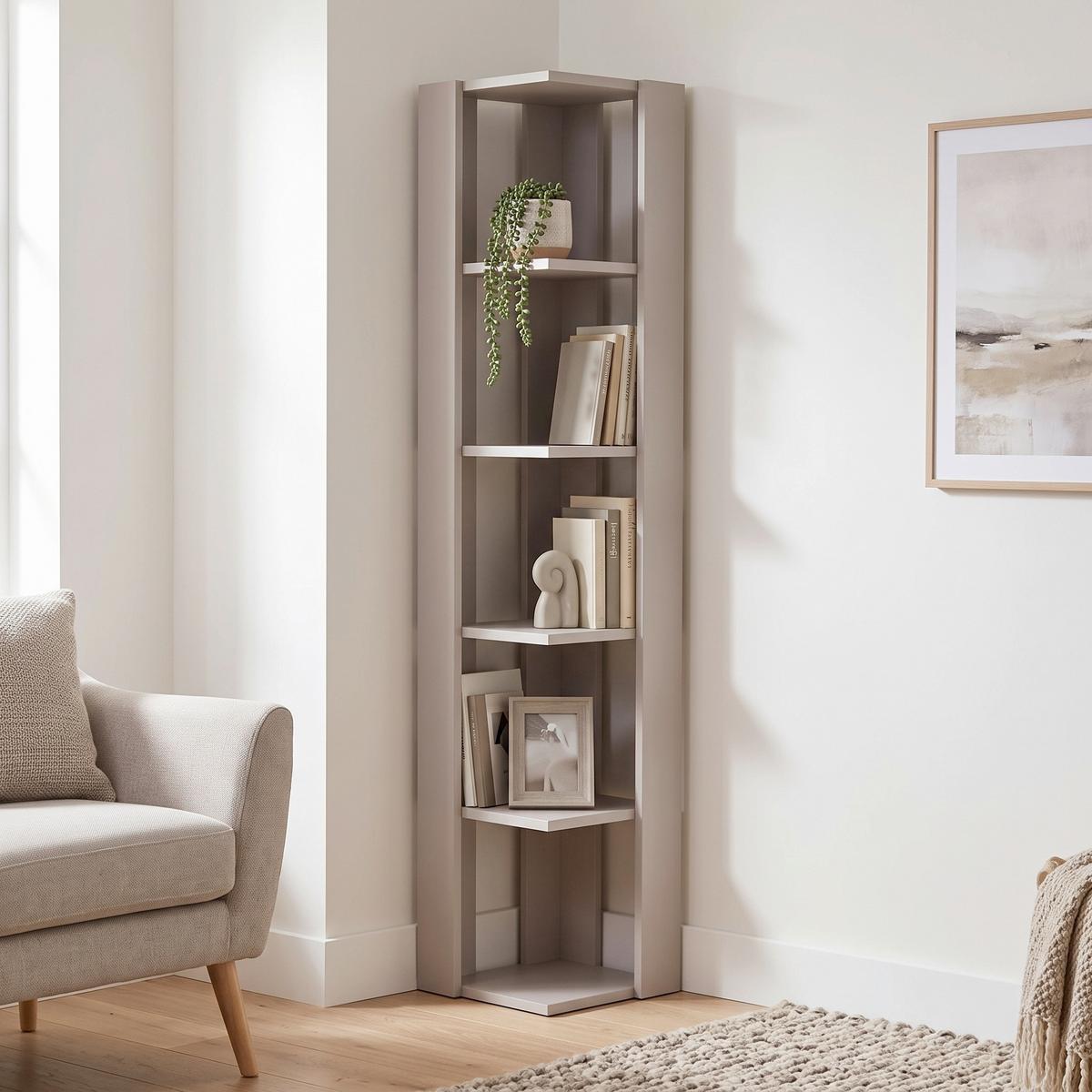 ROHOVÝ REGÁL NATI ECKREGAL - béžová, Design, kompozitné drevo (34/161/34cm) - Livetastic