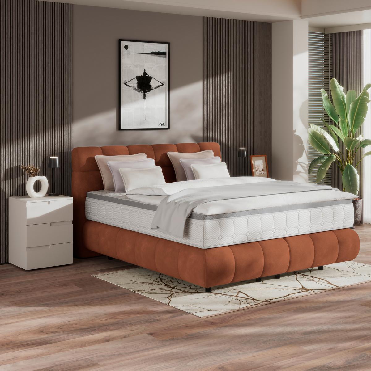 Boxspringbett Nobu O. Matratze Rostfarben, Lf: 160x200 cm - Rostfarben/Schwarz, Trend, Holz/Textil (160/200cm)