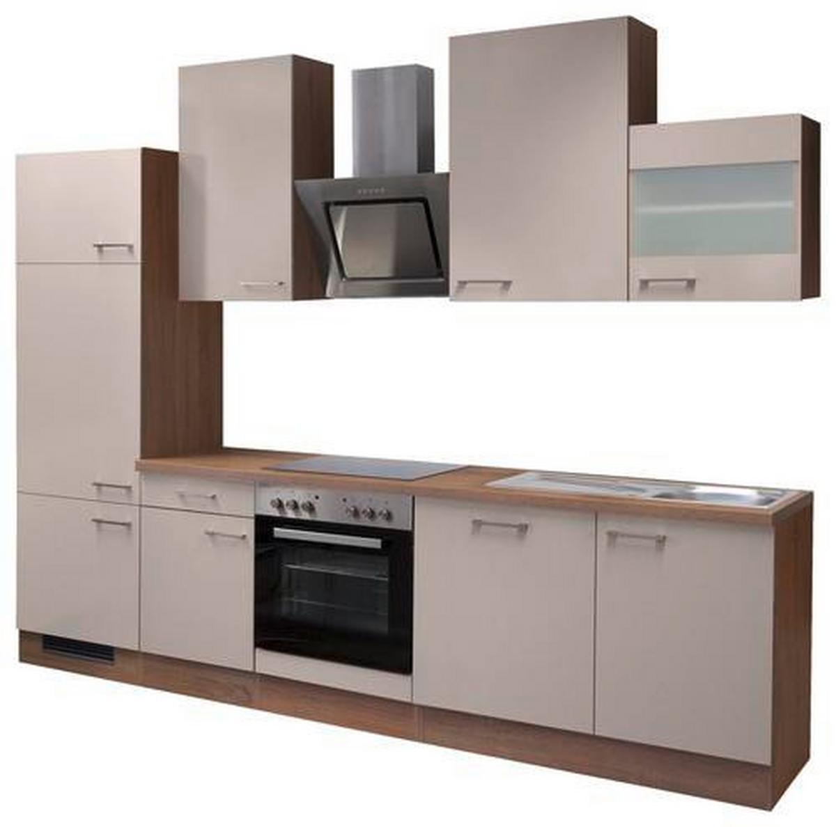 Küchenzeile Nepal Mit Geräten 280 Cm Kaschmir/eiche Dekor - Kaschmir/Sonoma Eiche, MODERN, Glas/Holzwerkstoff (280cm) - FlexWell