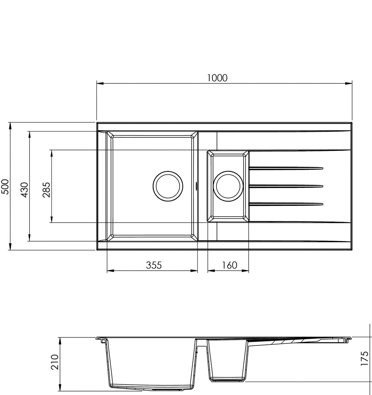 Spüle Respekta Houston Kunststein Bxt: 100x50 Cm - Schwarz, Trend, Glas/Kunststoff (100/21/50cm) - Respekta