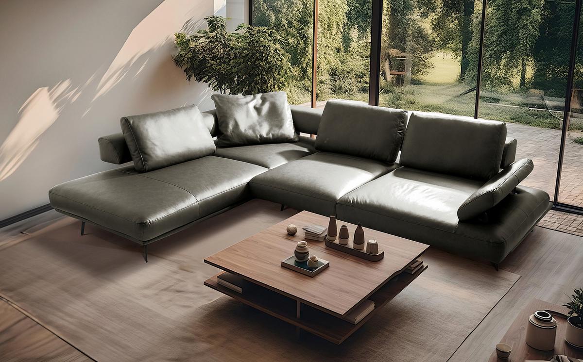 Ecksofa Como Echtleder Grau 237x306 - Schwarz/Grau, Design, Leder (237/306cm) - Livetastic