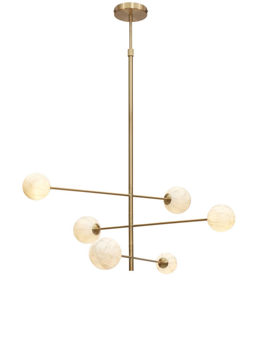 Hängeleuchte Carrera D: 99 cm 6-Flammig höhenverstellbar - Goldfarben/Weiß, Basics, Glas/Metall (99/142cm) - It's about Romi