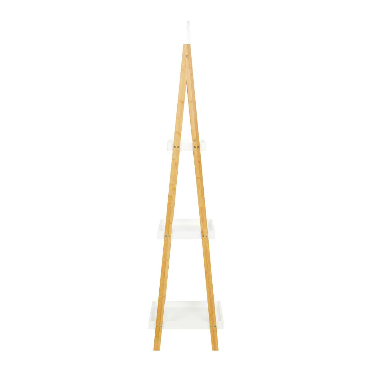 Regál se zrcadlem Mirela - bambus - bílá/přírodní barvy, Moderní, kompozitní dřevo/přírodní materiály (43/172/40cm) - Bessagi Home