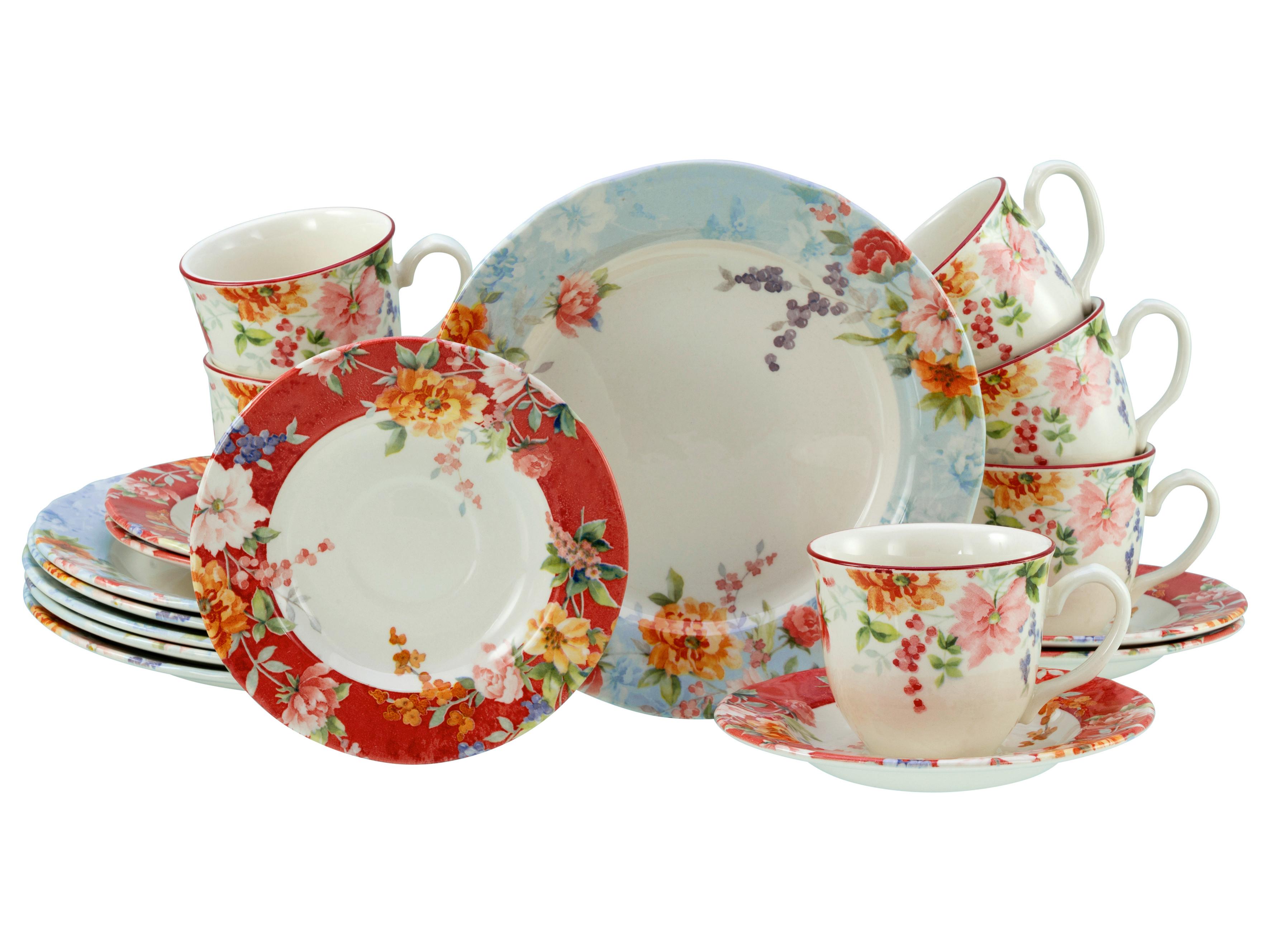 Kaffeeservice Crimson Bunt Steingut, 6 Pers., 18-Teilig - Multicolor, Basics, Keramik - Creatable