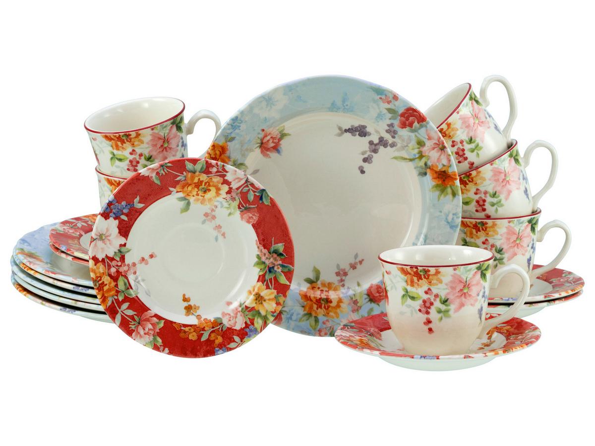 Kaffeeservice Crimson Bunt Steingut, 6 Pers., 18-Teilig - Multicolor, Basics, Keramik - Creatable