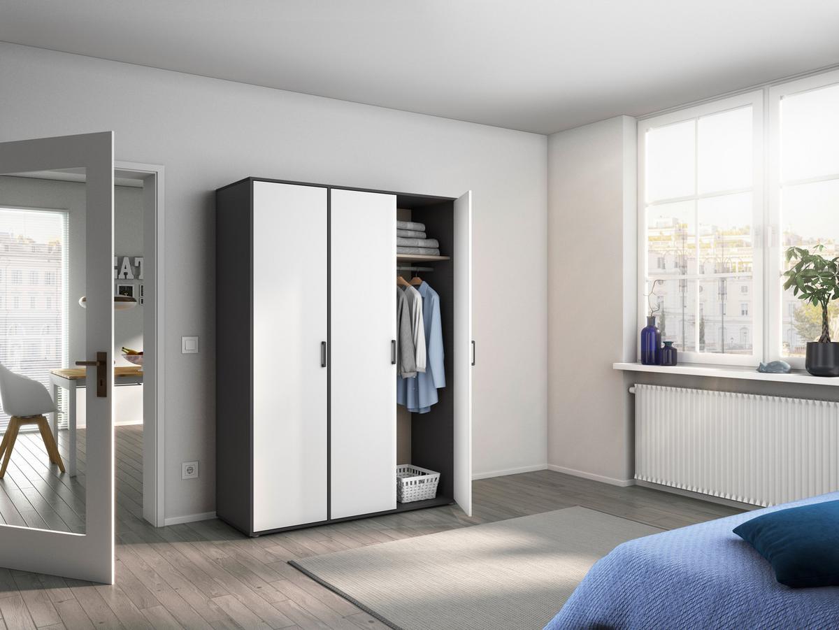 Drehtürenschrank Voyager Grau,weiß B: 140 cm - Weiß/Grau, MODERN, Holzwerkstoff (140/194/53cm) - Rauch Möbel