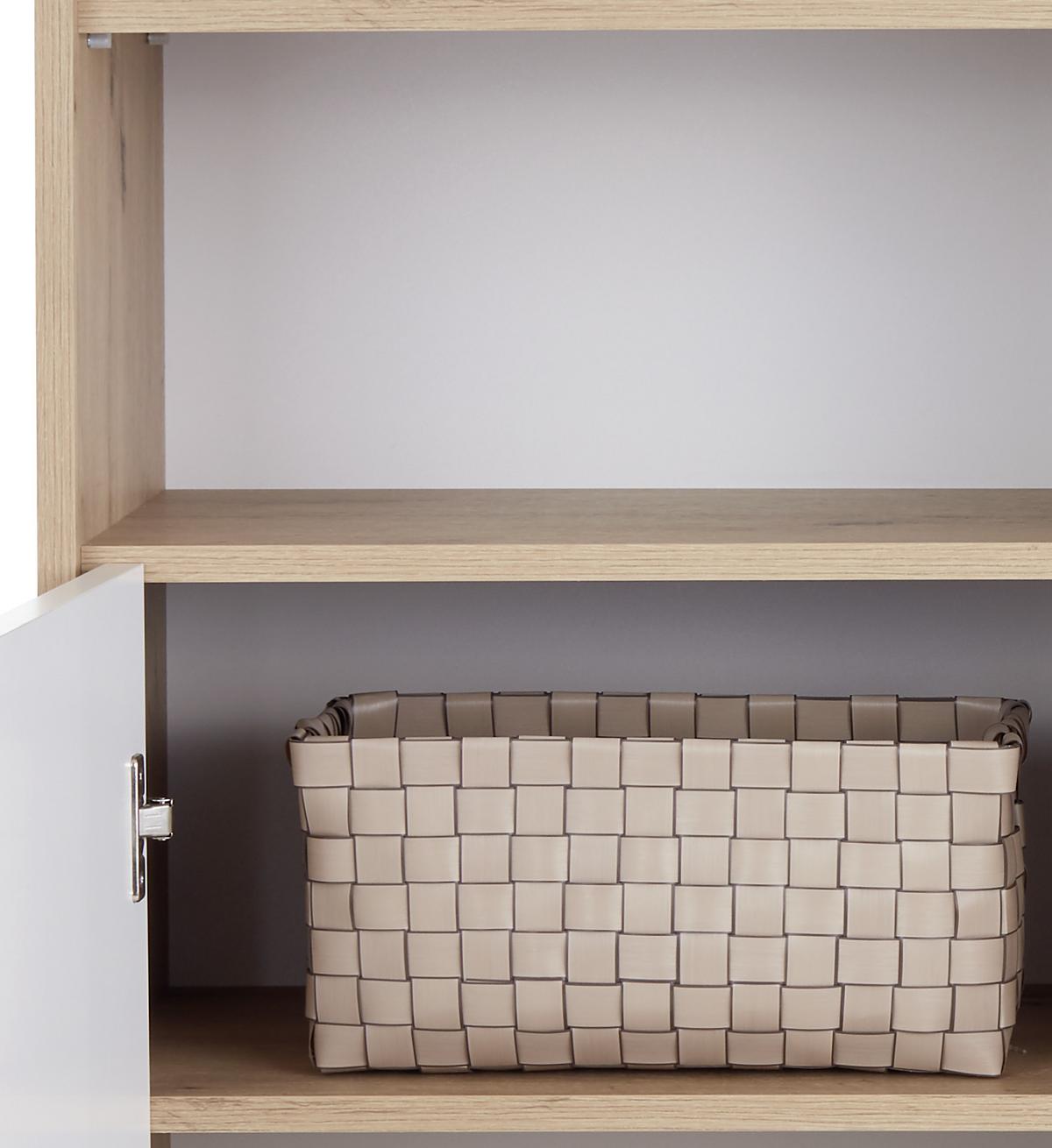Regal Mit Schrank Box B 75cm, Eiche Dekor/weiß - Eichefarben/Alufarben, MODERN, Holzwerkstoff (75/205/40cm) - Ondega