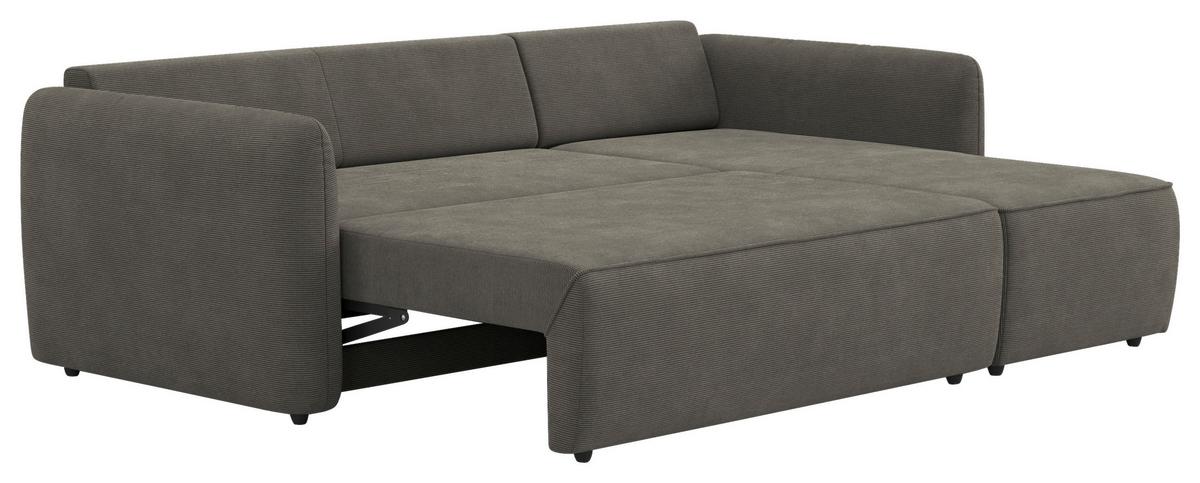 Ecksofa mit Bettfunktion Flow Cord anthrazit, B: 239cm - Anthrazit/Schwarz, Trend, Textil (239/170cm) - MID.YOU
