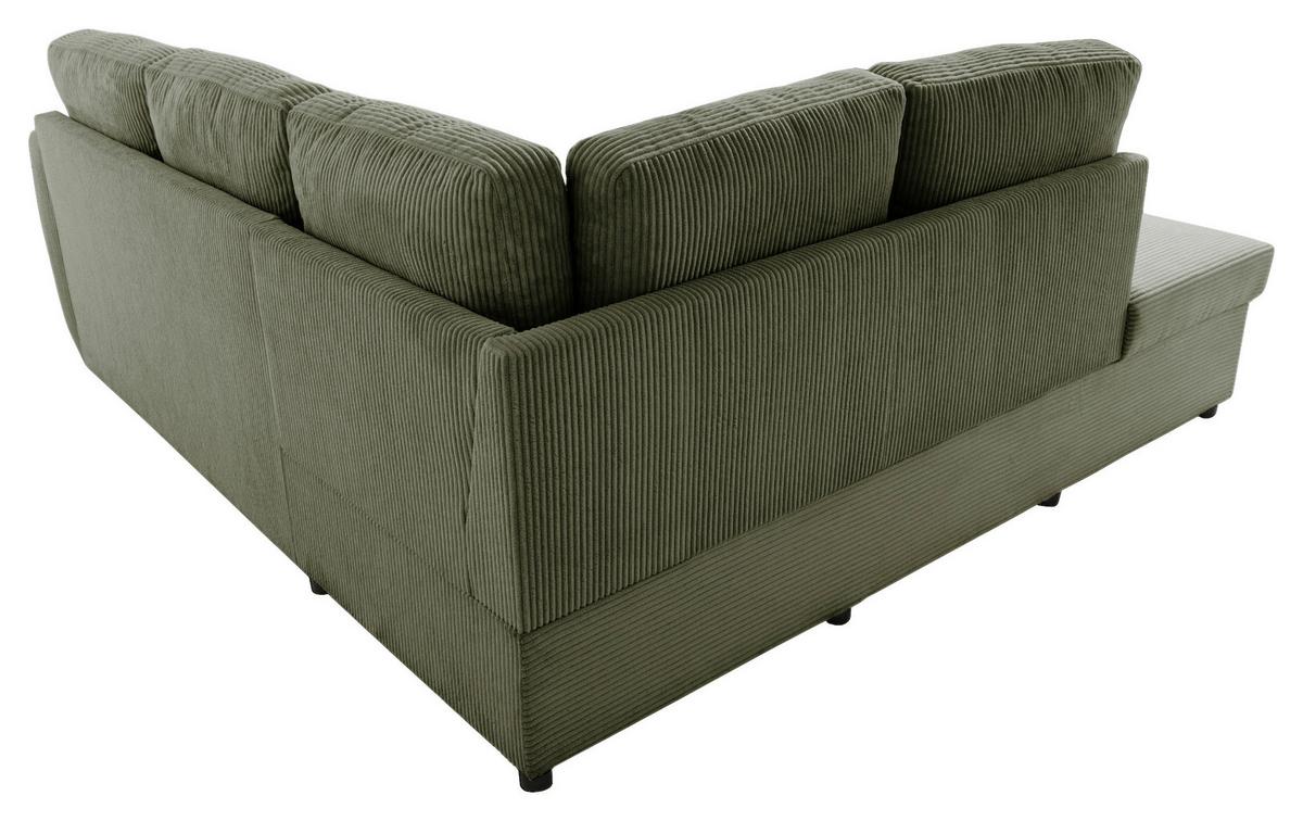 Ecksofa mit Schlaffunktion Toulouse Cord kaki, 206x224cm - Khaki/Schwarz, Trend, Holz/Textil (206/224cm)