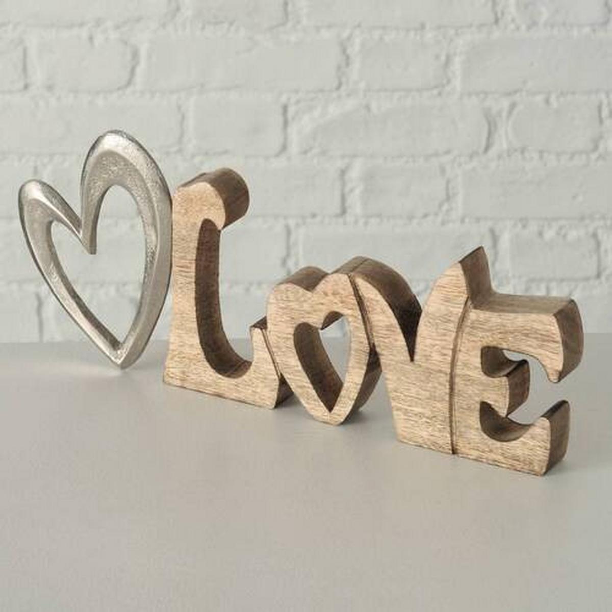 Dekoschriftzug Love Holz/ Metall L: 34 cm - Naturfarben, Basics, Holz/Metall (34/3/14cm)