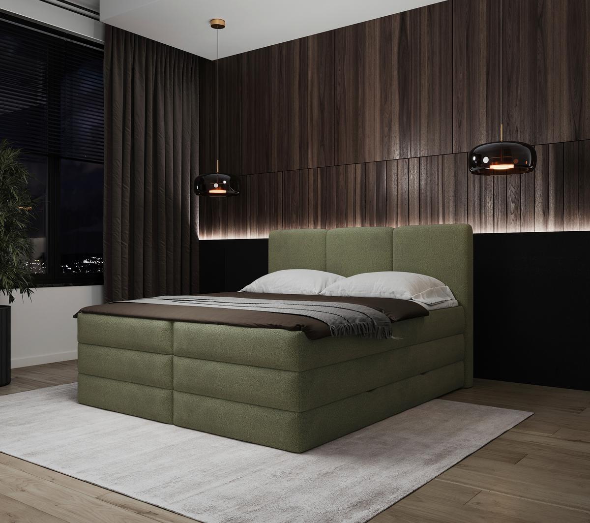 Boxspringbett Mit Topper & Bettkasten 180x200 Castel K - Schwarz/Grün, MODERN, Holz/Holzwerkstoff (160/200cm) - MID.YOU