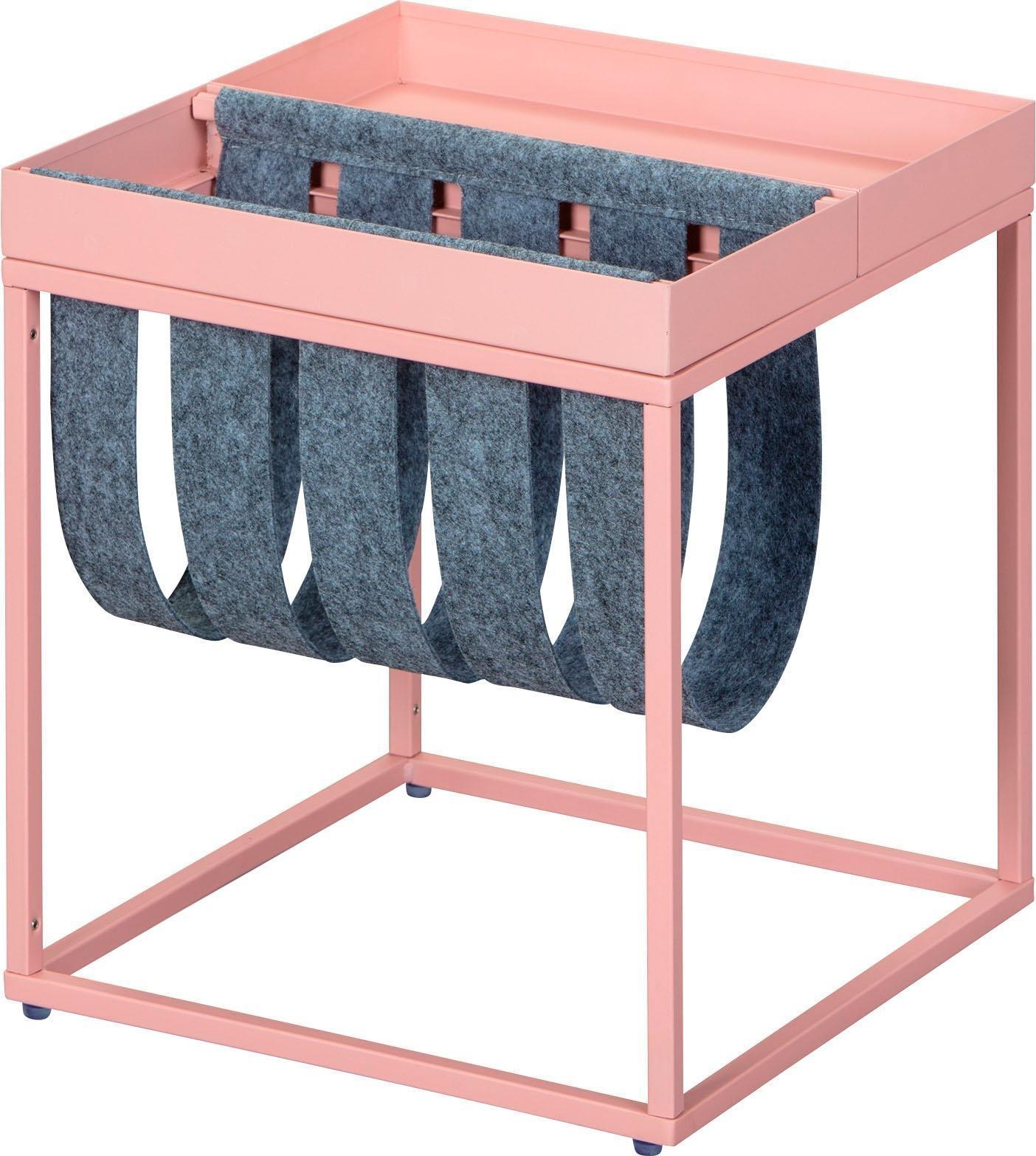 Beistelltisch Rosa, B: 35cm - Schwarz/Rosa, KONVENTIONELL, Textil/Metall (35/35/40cm) - MID.YOU