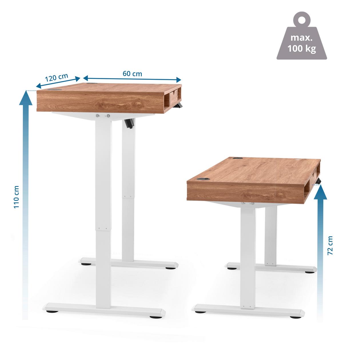 Schreibtisch Worktime Style Weiß/Eichefarben L: 120cm - Eichefarben/Weiß, MODERN, Holz/Metall (120/60/72-110cm) - MID.YOU