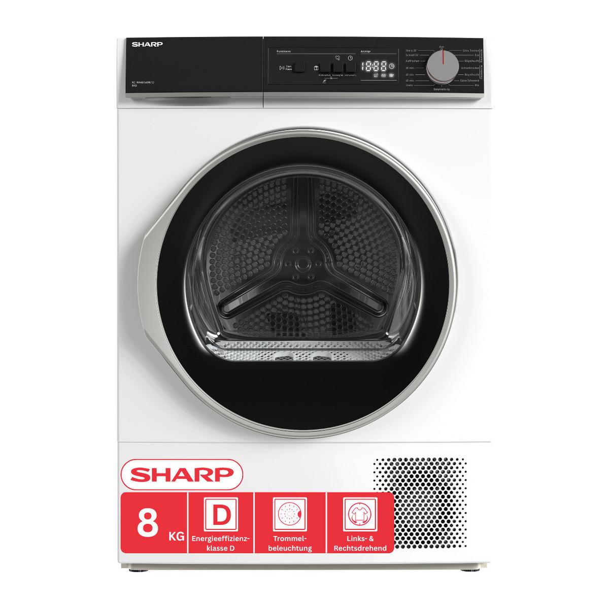 Wärmepumpentrockner Kd-nha8s6 Gw1d-De, Füllmenge 8 Kg - Weiß, Basics, Kunststoff (59,6/84,5/60,9cm) - Sharp