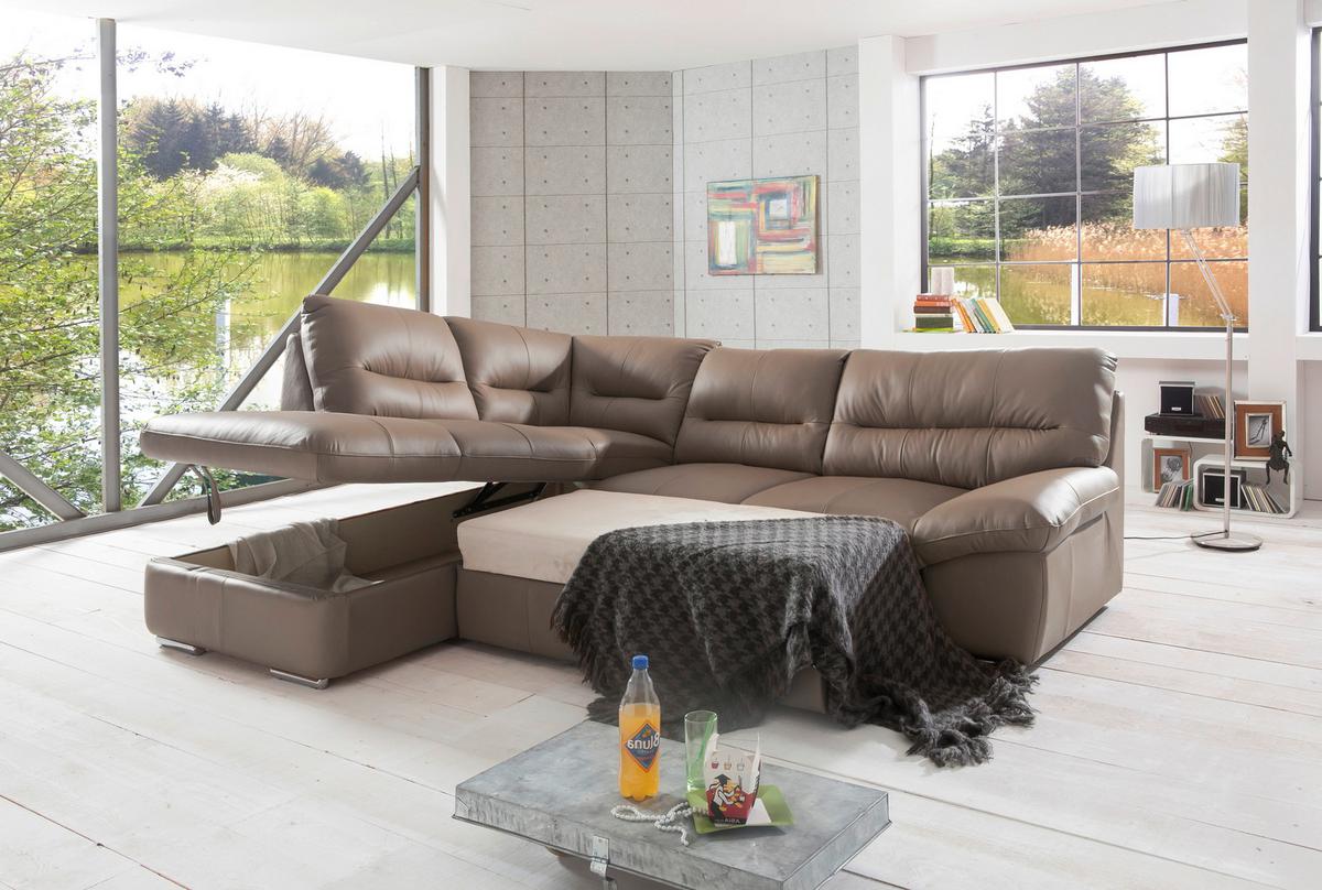 Ecksofa William, Grau S: 216x268 cm - Chromfarben/Grau, Design, Leder (216/268cm) - Livetastic