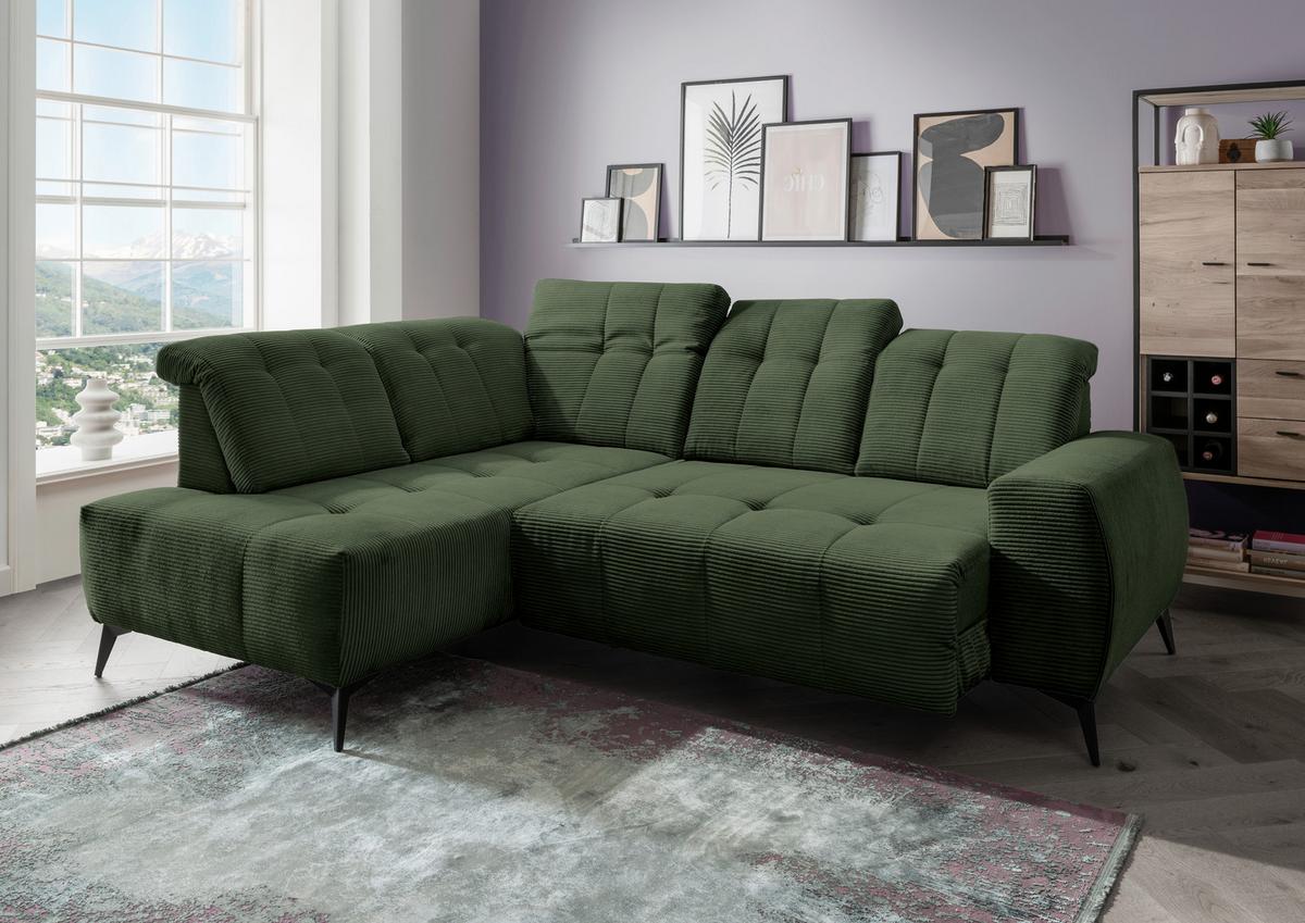 Ecksofa Mit Usb Anschluss Sano, Dunkelgrün,s: 200x261 Cm - Dunkelgrün/Schwarz, MODERN, Textil (200/261cm) - Livetastic