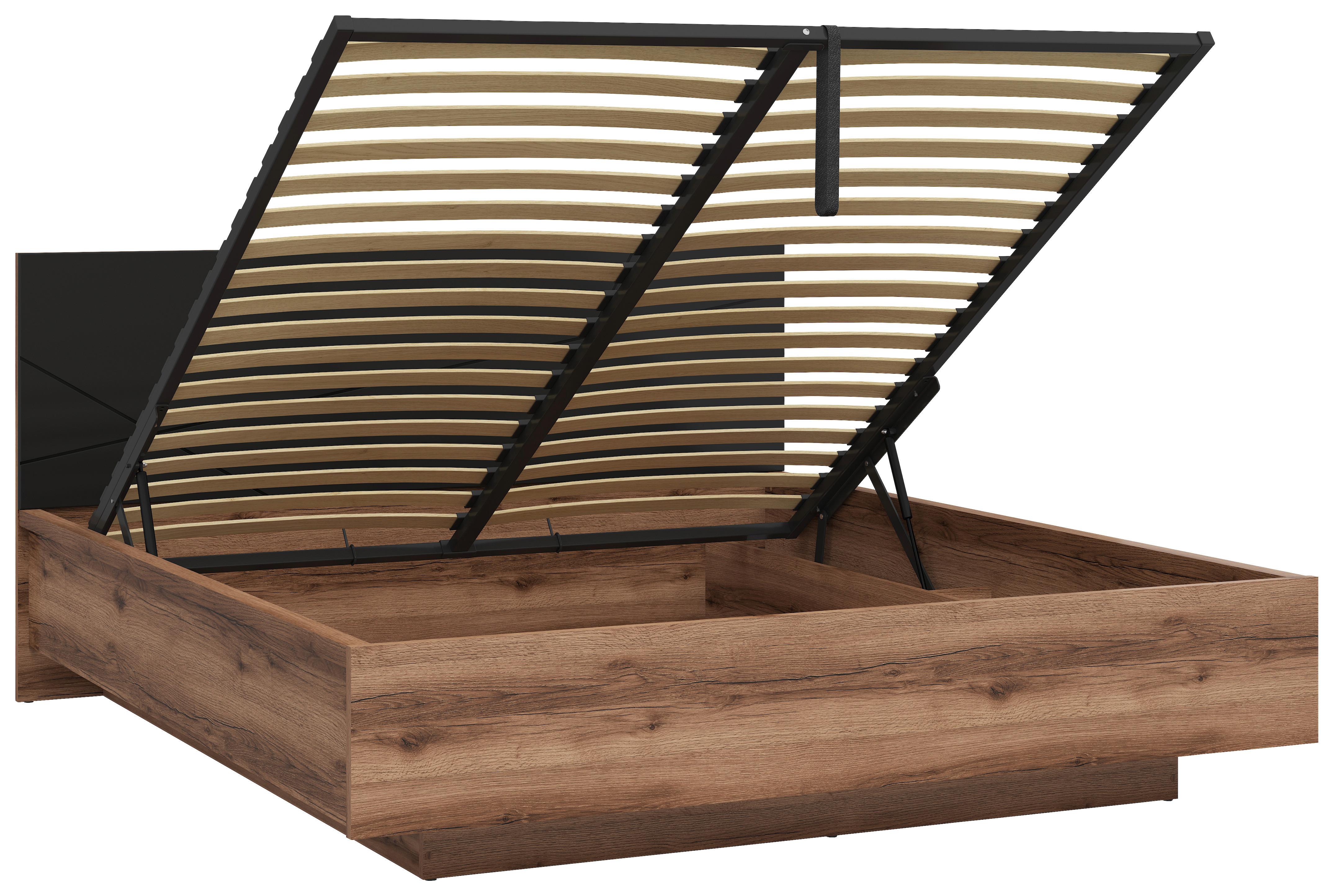 Bett Forn 180x200 cm Schwarz, Eichefarben - Eichefarben/Schwarz, MODERN, Holzwerkstoff (180/200cm) - MID.YOU