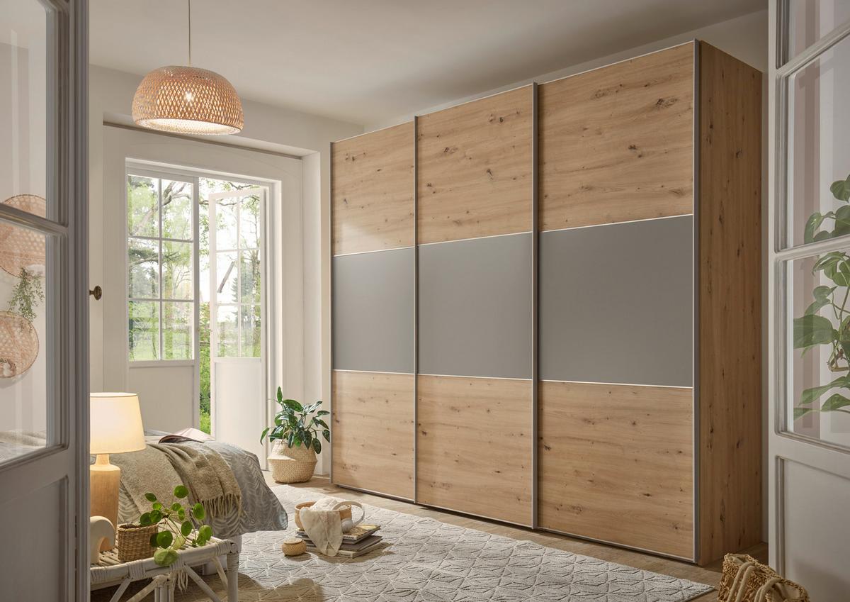 Eleganter Schiebetürenschrank mit zwei Schubladen im Inneren