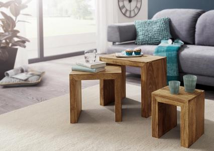 0850000404 - Satztisch MUMBAI 3 Tische eckig Satztisch MUMBAI aus Akazie massiv