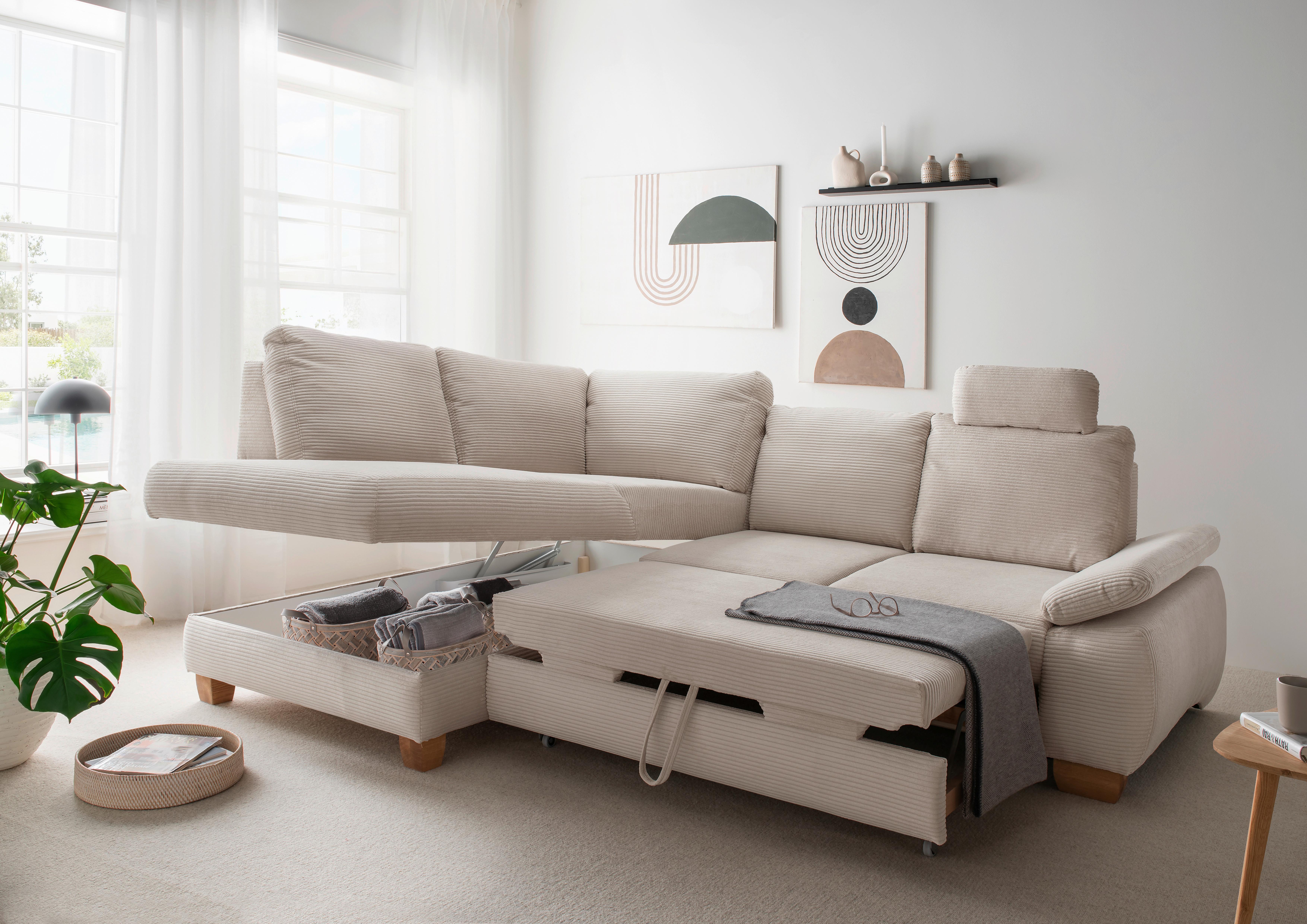 Eckschlafsofa Positano. Beige S: 206x261 cm - Wildeiche/Beige, MODERN, Textil (206/261cm) - Livetastic