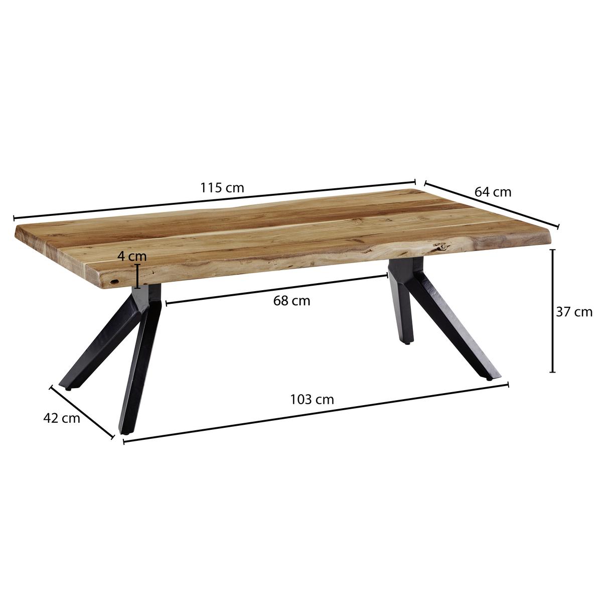 Konferenční stolek akácie - černá/přírodní barvy, Konvenční, kov/dřevo (115/64/37cm) - MID.YOU