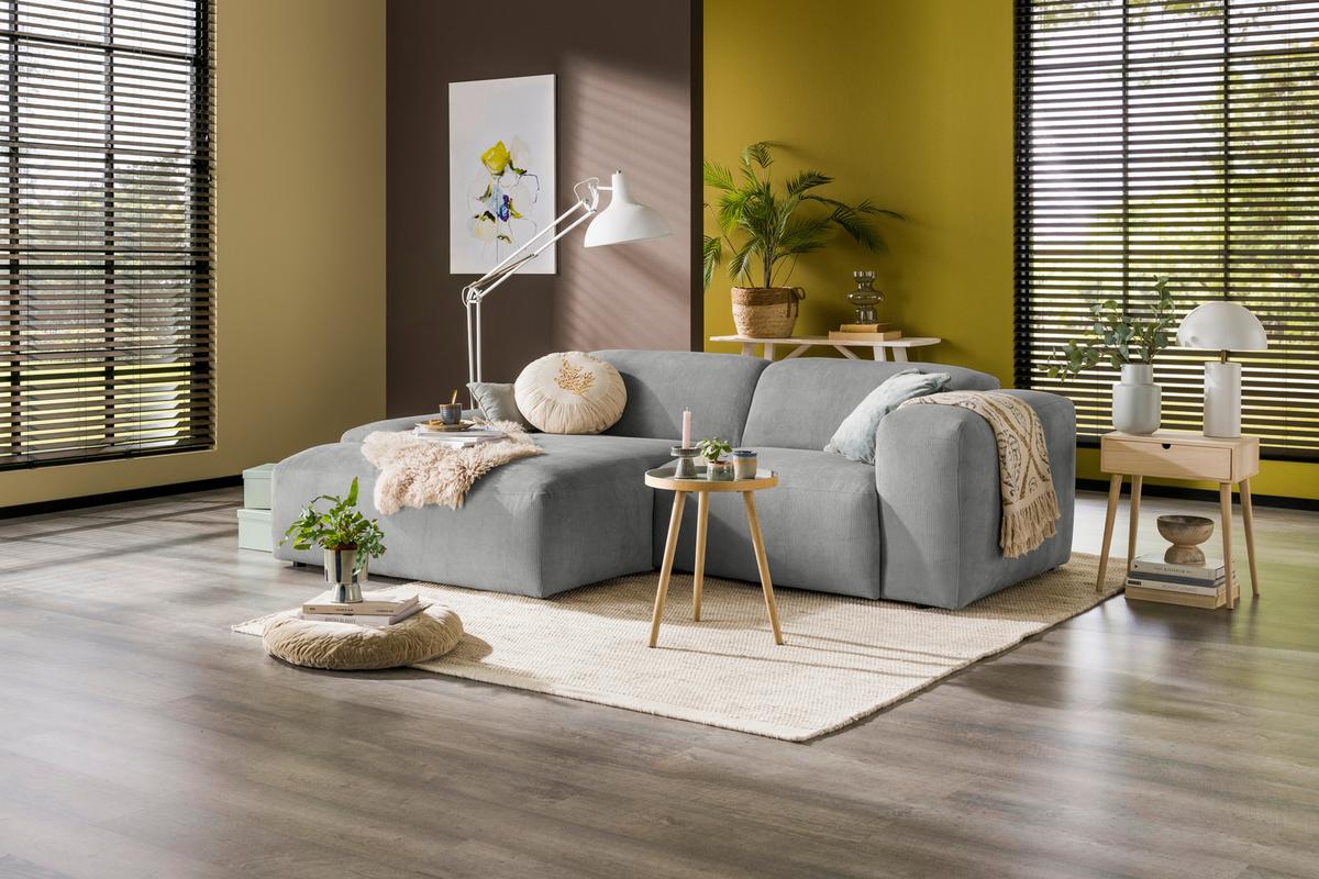 Ecksofa Hannah Hellgrau 170x252 cm - Hellgrau/Schwarz, Design, Textil (170/252cm) - MID.YOU