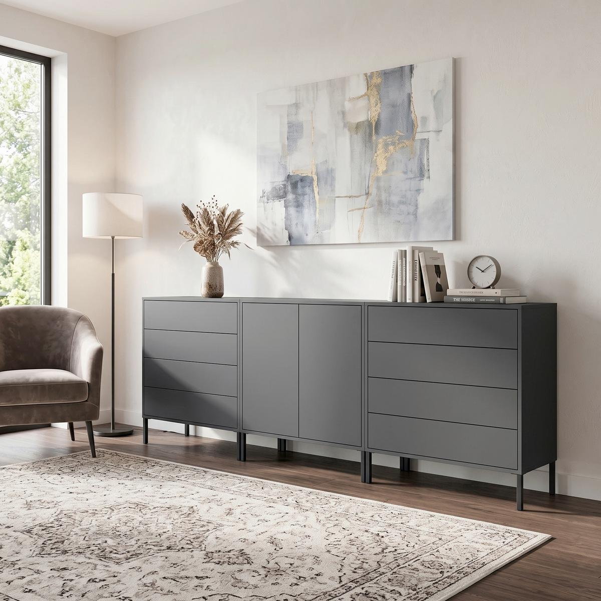 SIDEBOARD Mailand 4 B: 237 cm Anthrazit - Anthrazit, MODERN, Holzwerkstoff (237/86/33cm) - MID.YOU