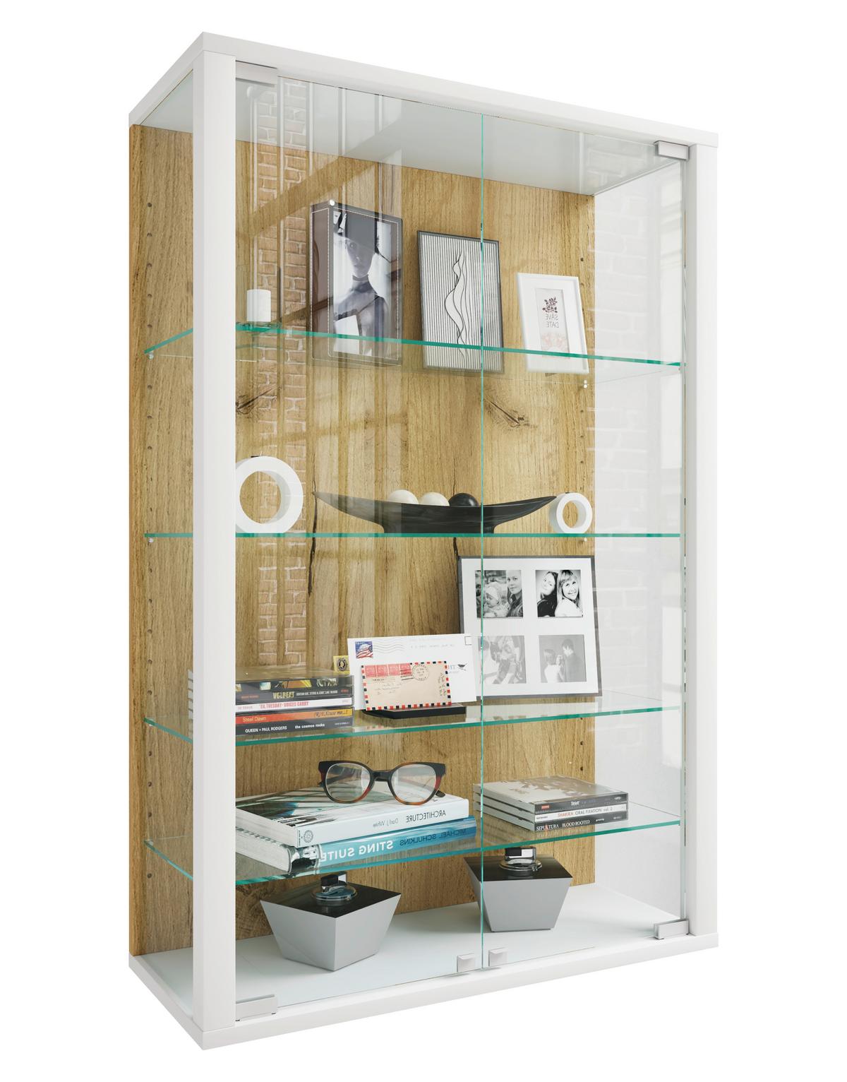 Hängevitrine Udina Weiß/Honigeiche B: 59 cm - Honigeiche/Klar, Design, Glas/Holzwerkstoff (59/91/25cm) - Livetastic