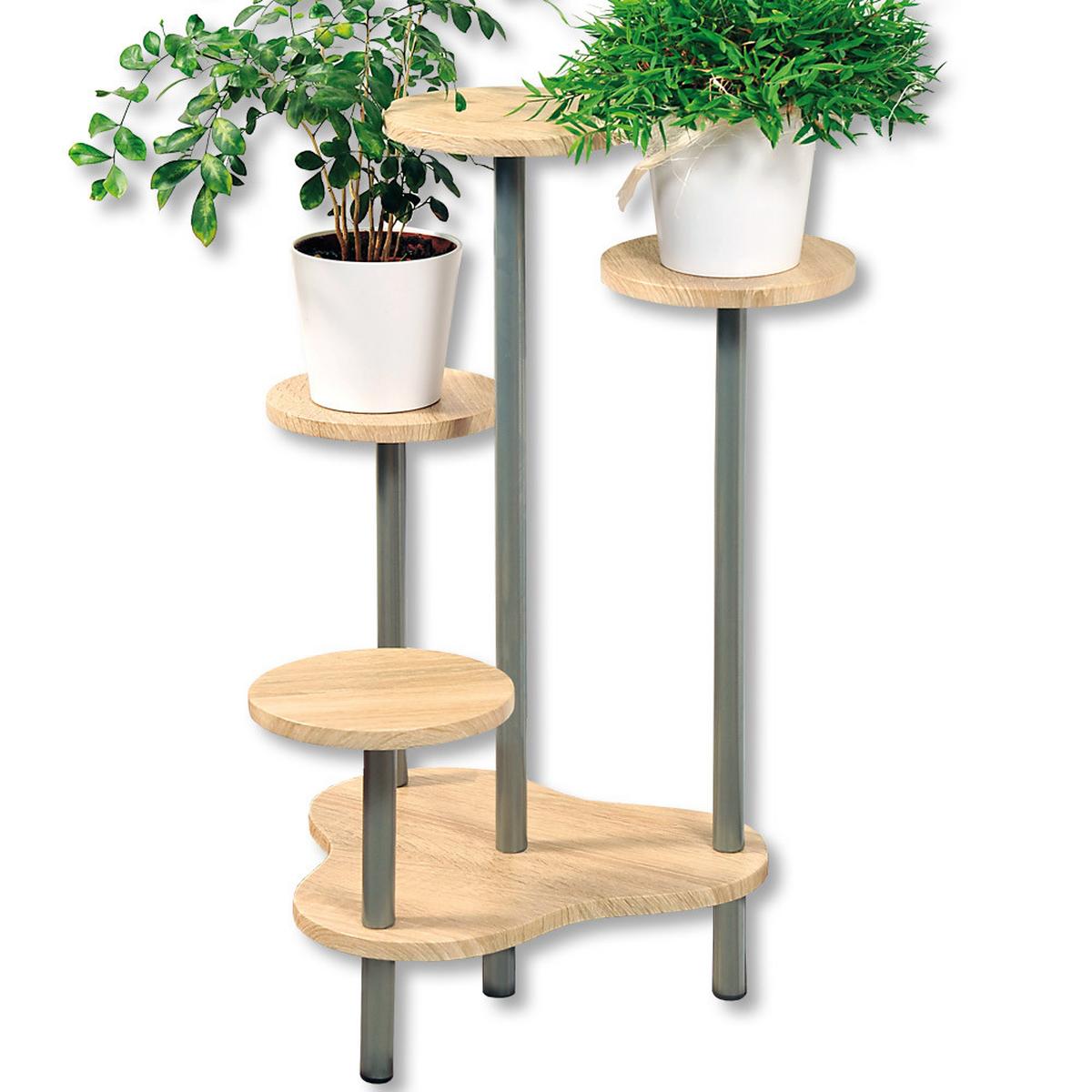 Blumentisch Mit 4 Plattformen Eiche Dekor/alu - Sonoma Eiche, MODERN, Holzwerkstoff/Metall (64,5/72,5/30,50cm) - Kesper